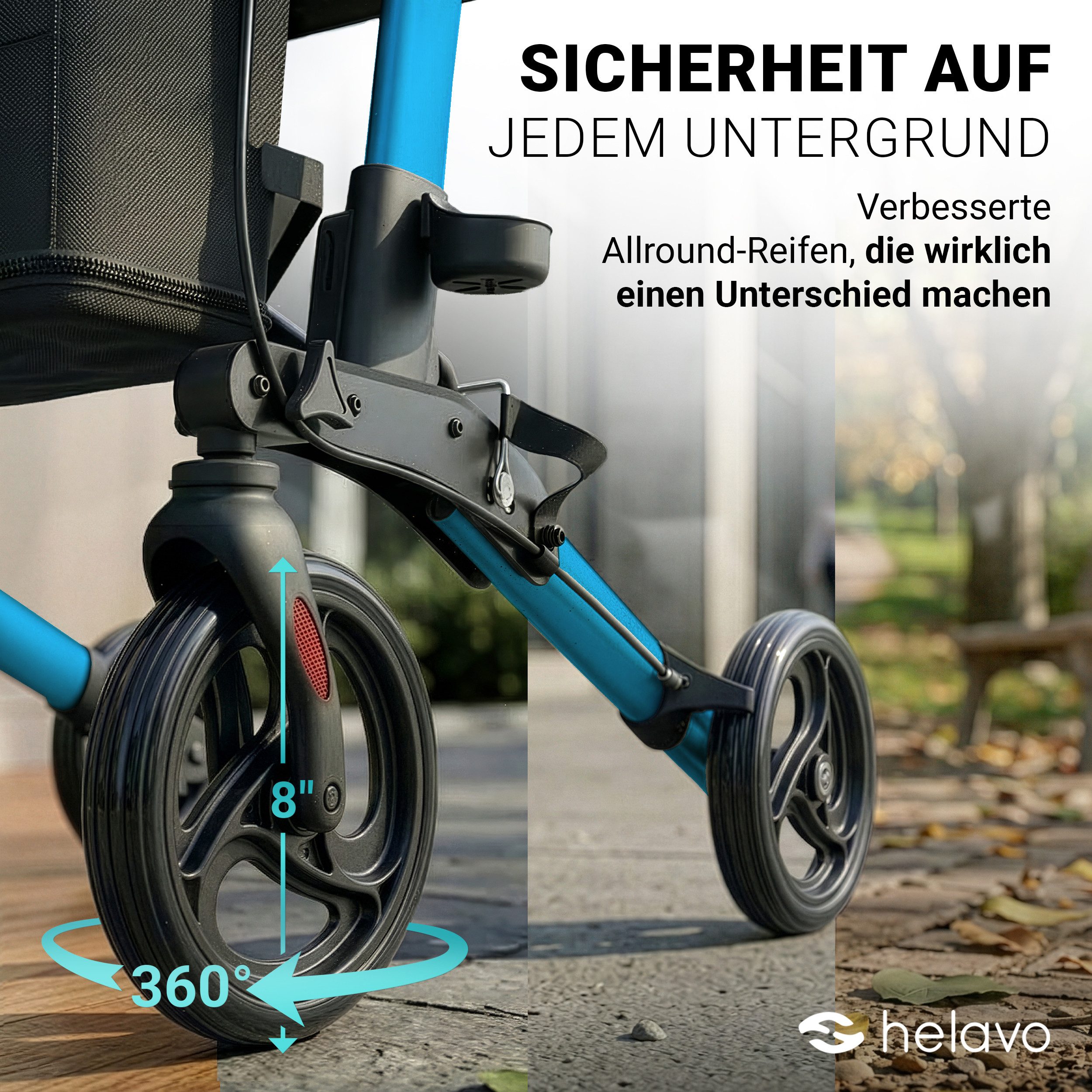 Helavo Rollator H1010, faltbarer Reise-Rollator mit Sitz und Reisetasche