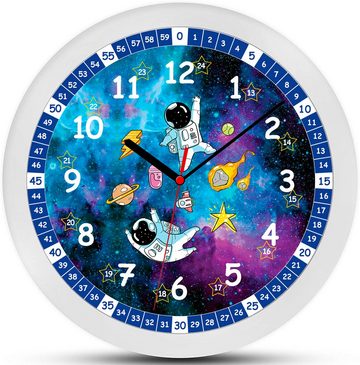 Wall-Art Wanduhr lautlose Wanduhr Kinderzimmer Weltall Lernuhr Astronauten (Batteriebetriebene Kinderuhr)