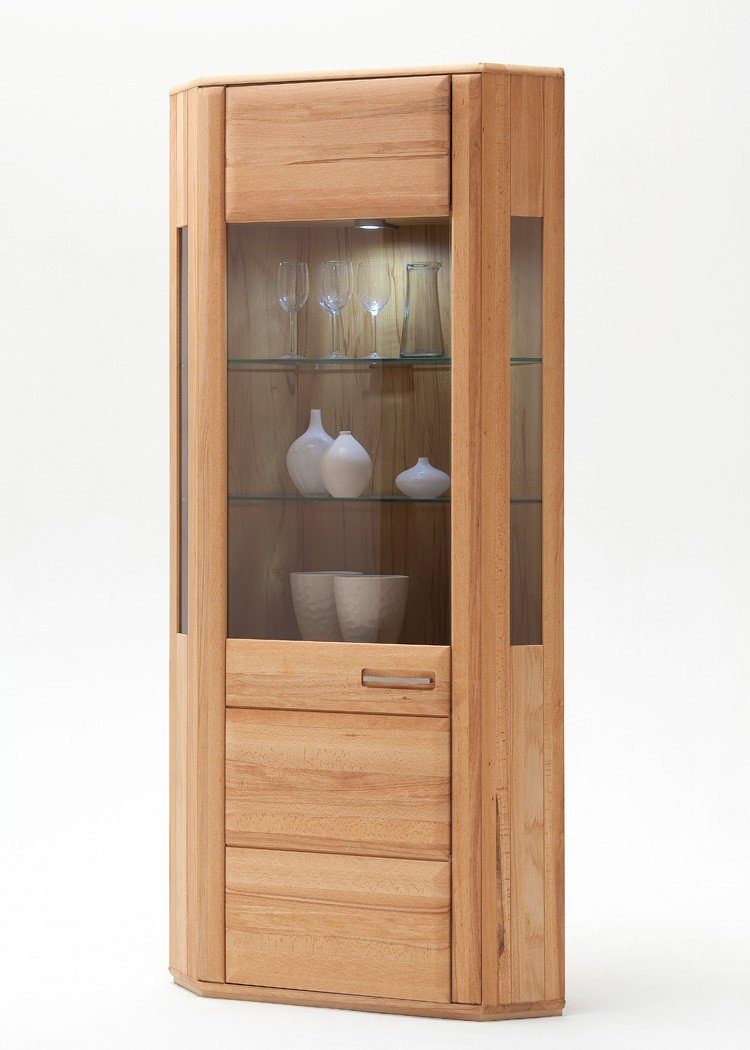 expendio Vitrine Senta 6 Kernbuche teilmassiv 69x209x38 cm vormontiert mit Softclose-Funktion