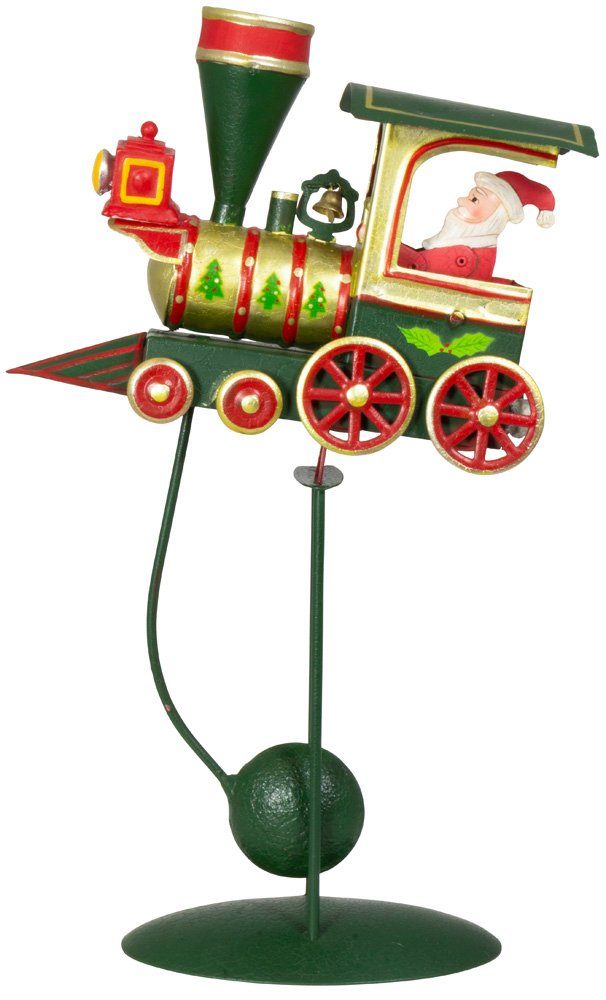 Weihnachtsfigur Tischdeko 35cm Metall-Pendel mit Weihnachtsmann im Zug