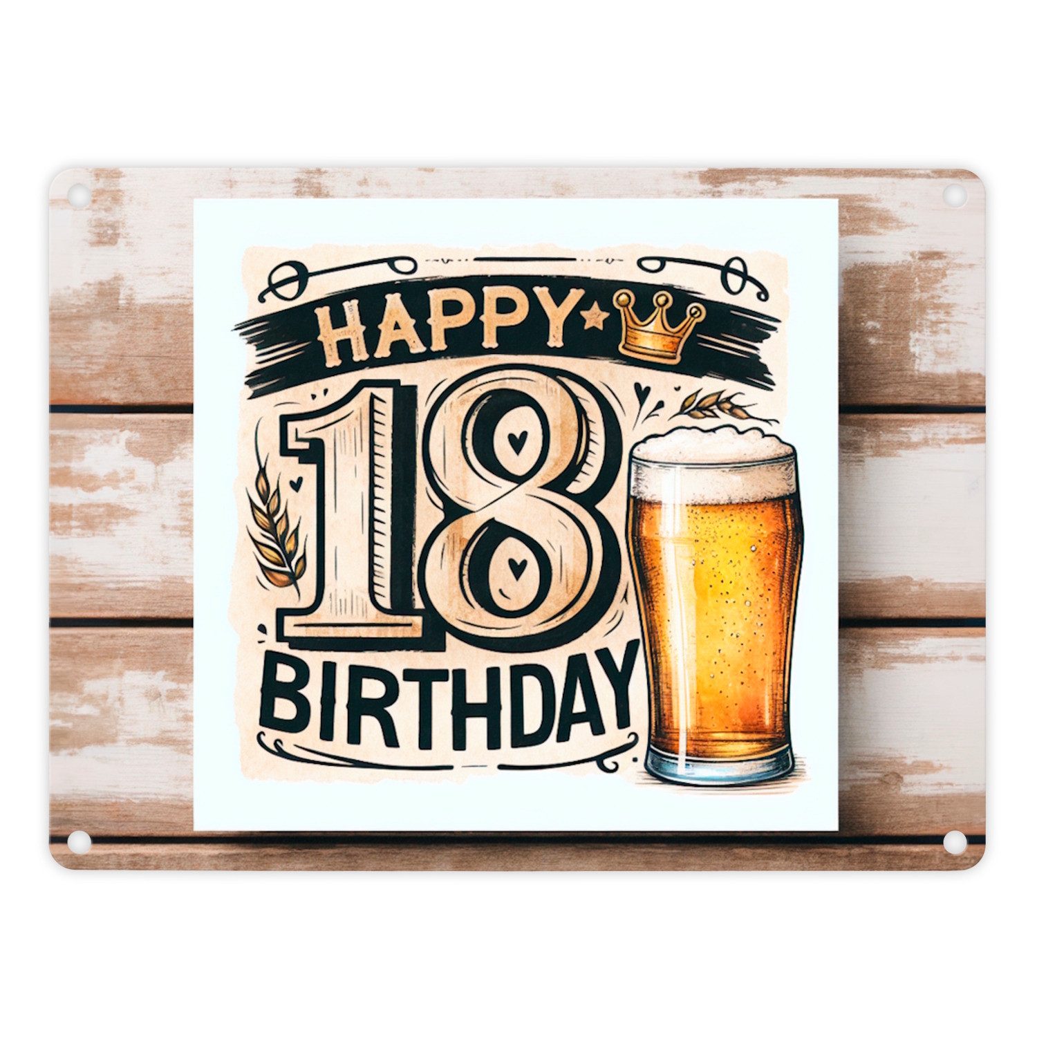 Metallschild 18. Geburtstag Bier Metallschild in 15x20 cm mit Spruch Happy 18