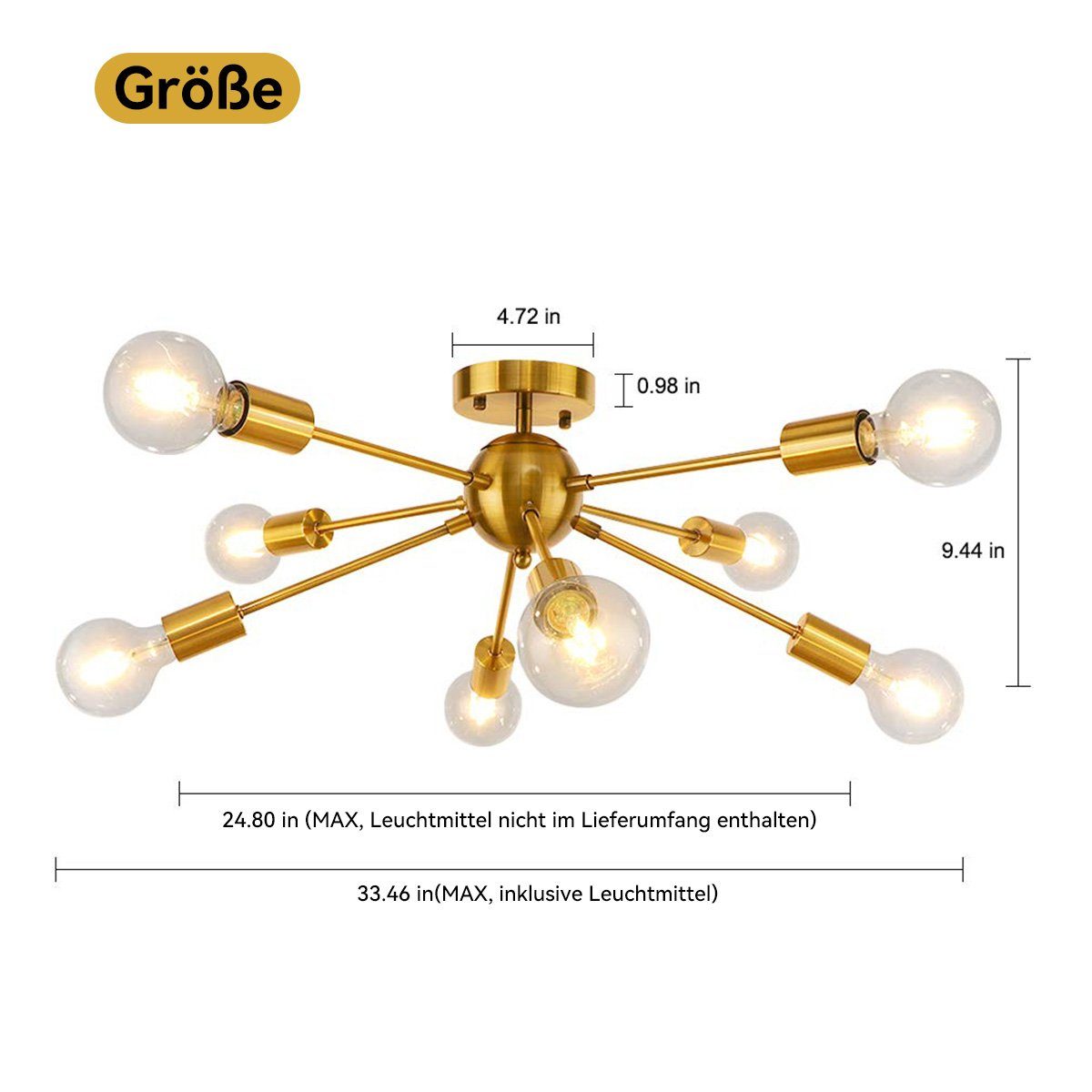 Gold Metall, Nordisch Deckenlampe Modern,8-flammig Lampe fest DOPWii Messing integriert Deckenleuchte LED
