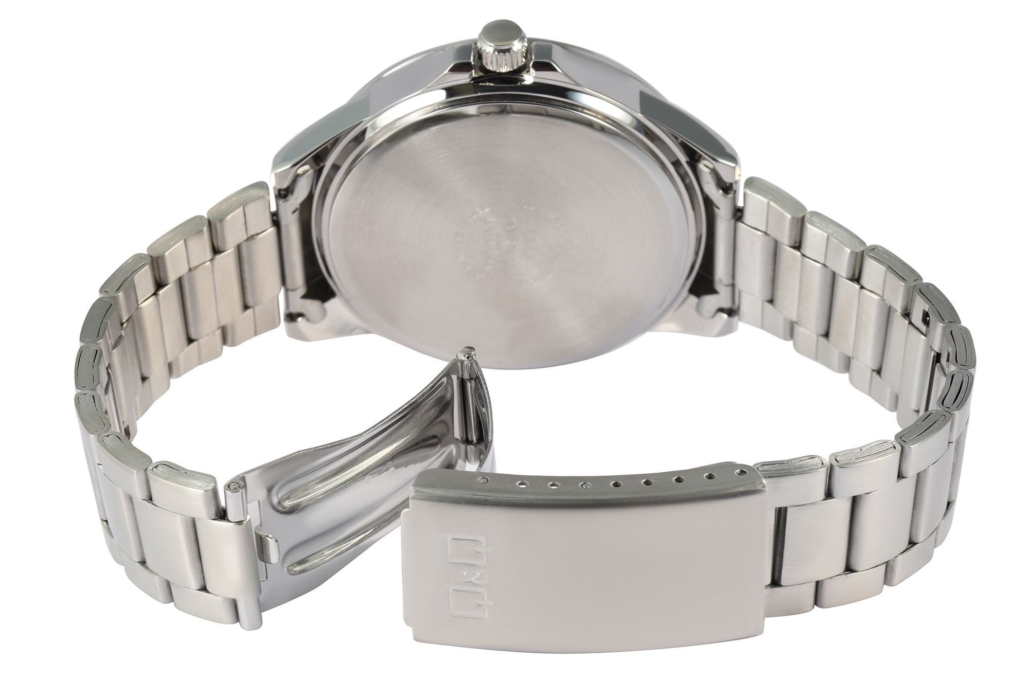 Q&Q Quarzuhr Edelstahlarmband, silberfarben/hellblau, 5 ATM, D 44 mm
