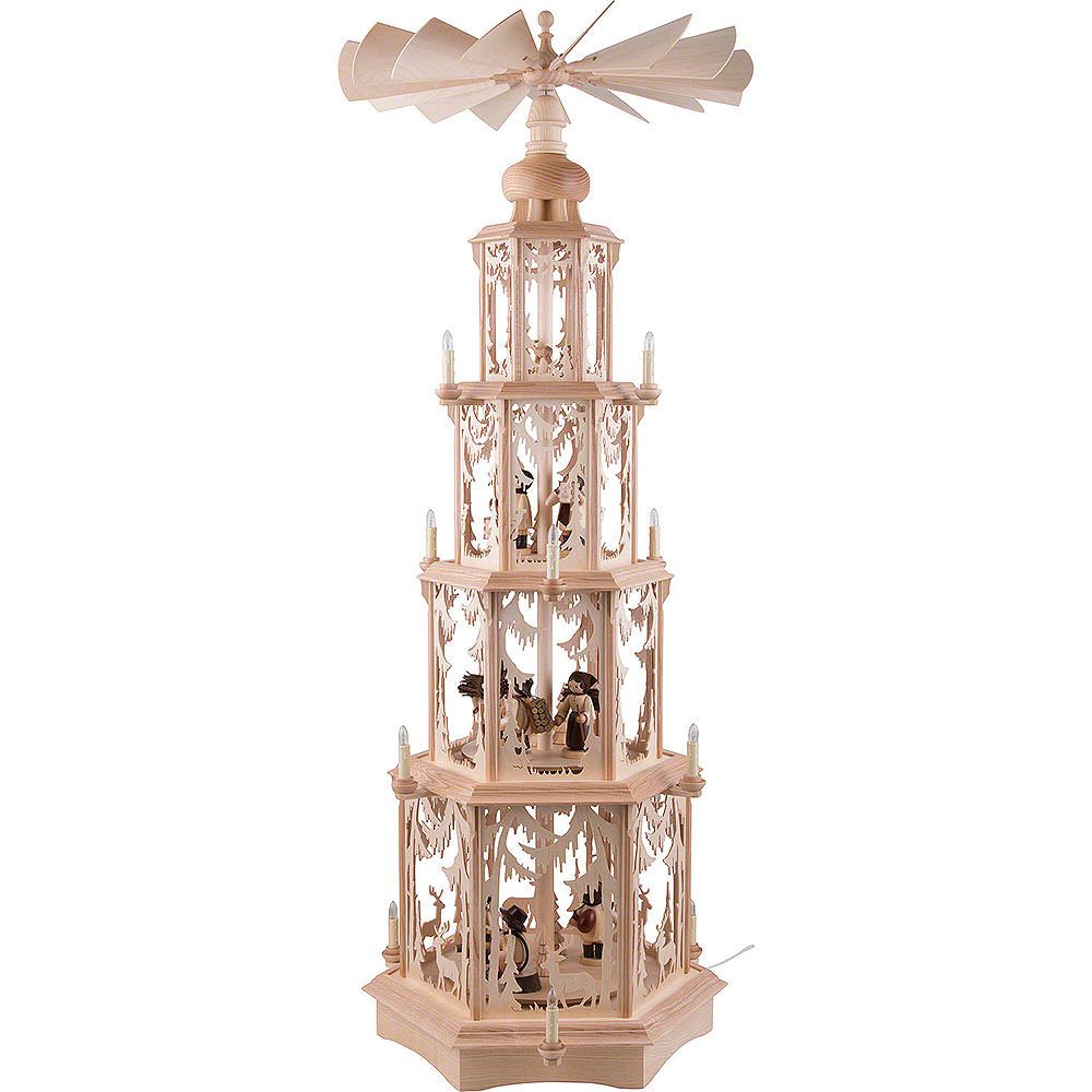 Manufaktur Holger Seidel Weihnachtspyramide 4-stöckige Pyramide Walddesign - elektrisch mit Figuren (135cm) von Ma