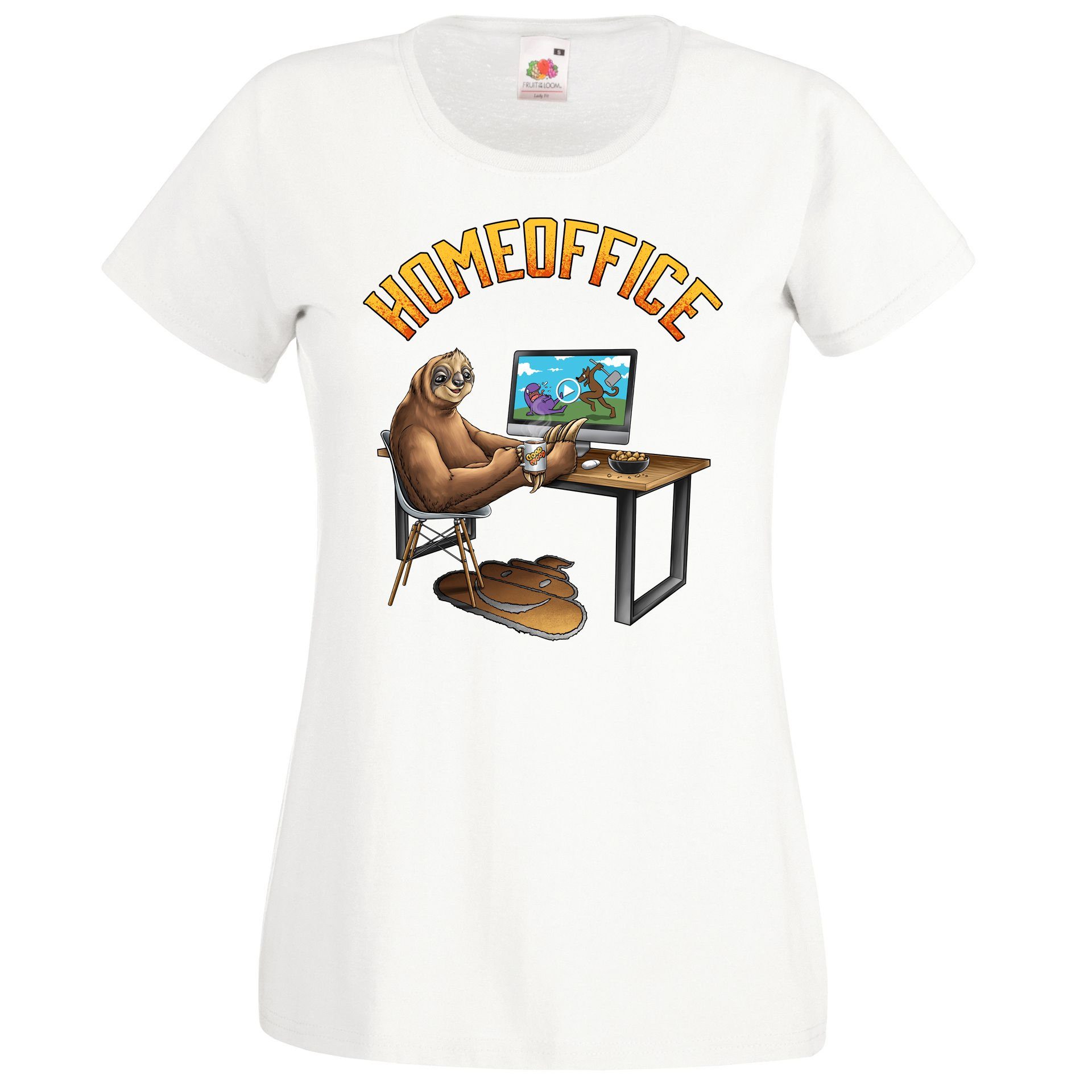 mit T-Shirt Designz Homeoffice Print lustigem Damen Weiß Fun T-Shirt Youth