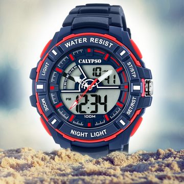 CALYPSO WATCHES Digitaluhr Calypso Herren Uhr K5769/2, (Analoguhr), Herren Armbanduhr rund, Kunststoff, PUarmband blau, Sport