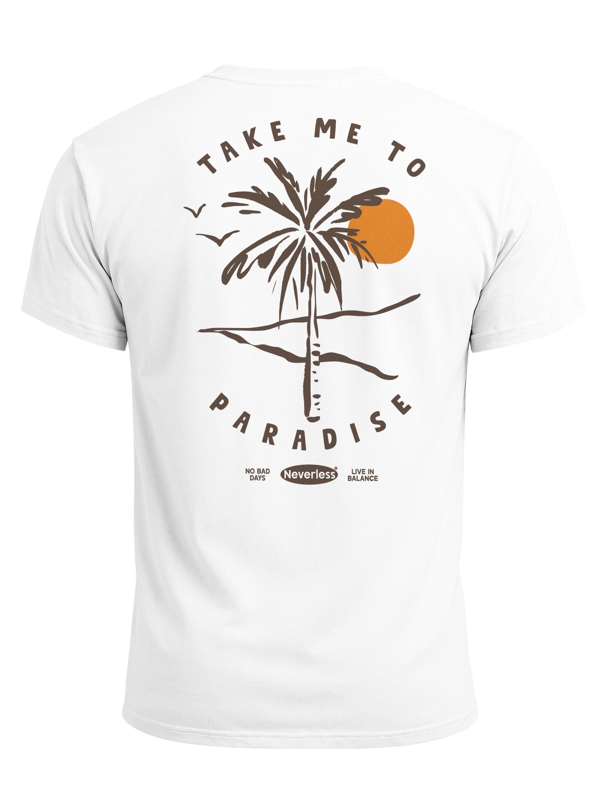 Neverless Print-Shirt Herren T-Shirt Backprint Palmen Aufdruck Sommer Grafikshirt Urlaub mit Print