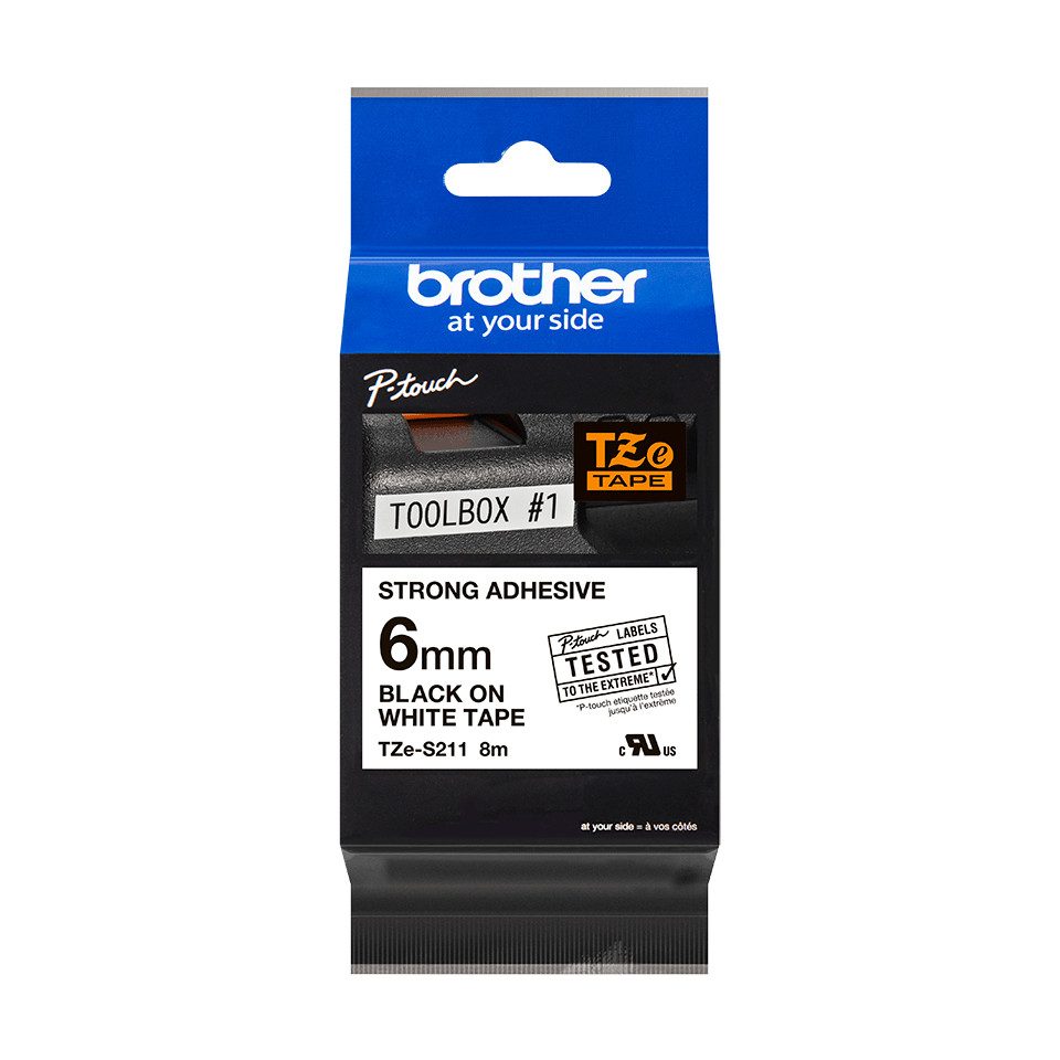 Brother Schriftband TZe-S211 (lam) Schwarz auf Weiß BxL 6 Tintenpatrone