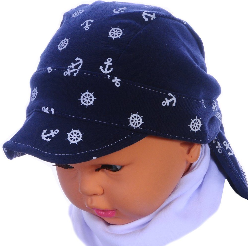 La Bortini Kopftuch Baby Kinder Kopftuch Bandana in Blau mit Anker Sommer Mütze mit Schild, aus reiner Baumwolle, 42 43 44 45 46 47 48 49 50 51 52 53 54