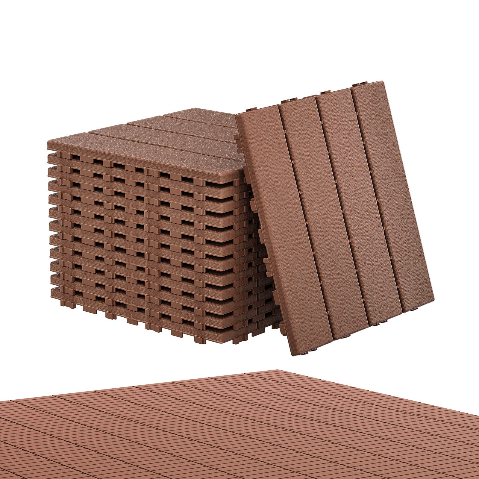 FIVMEN Terrassendielen Balkonfliesen 30x30cm, Terrassenfliesen in Holzoptik, (22-St., Bodenbelag für Balkon, Terrasse, Außenbereich, Dunkelkaffee), Wasserfeste Gartenfliesen Kunststoff mit Klick-System