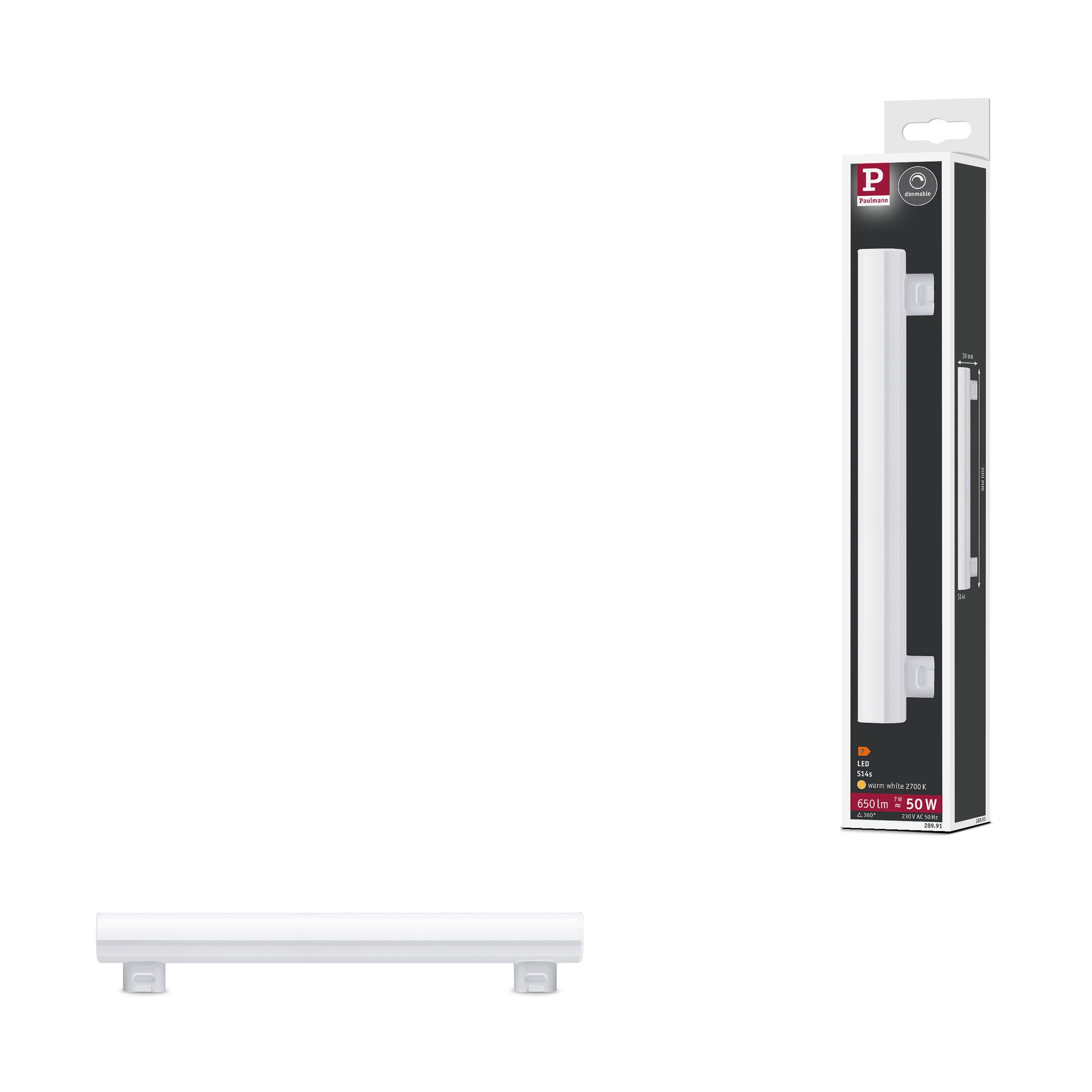 Paulmann LED-Leuchtmittel Standard 230V LED Röhre S14s 300 mm 650lm 7W 2700K dimmbar Satin, S14s, 1 St.