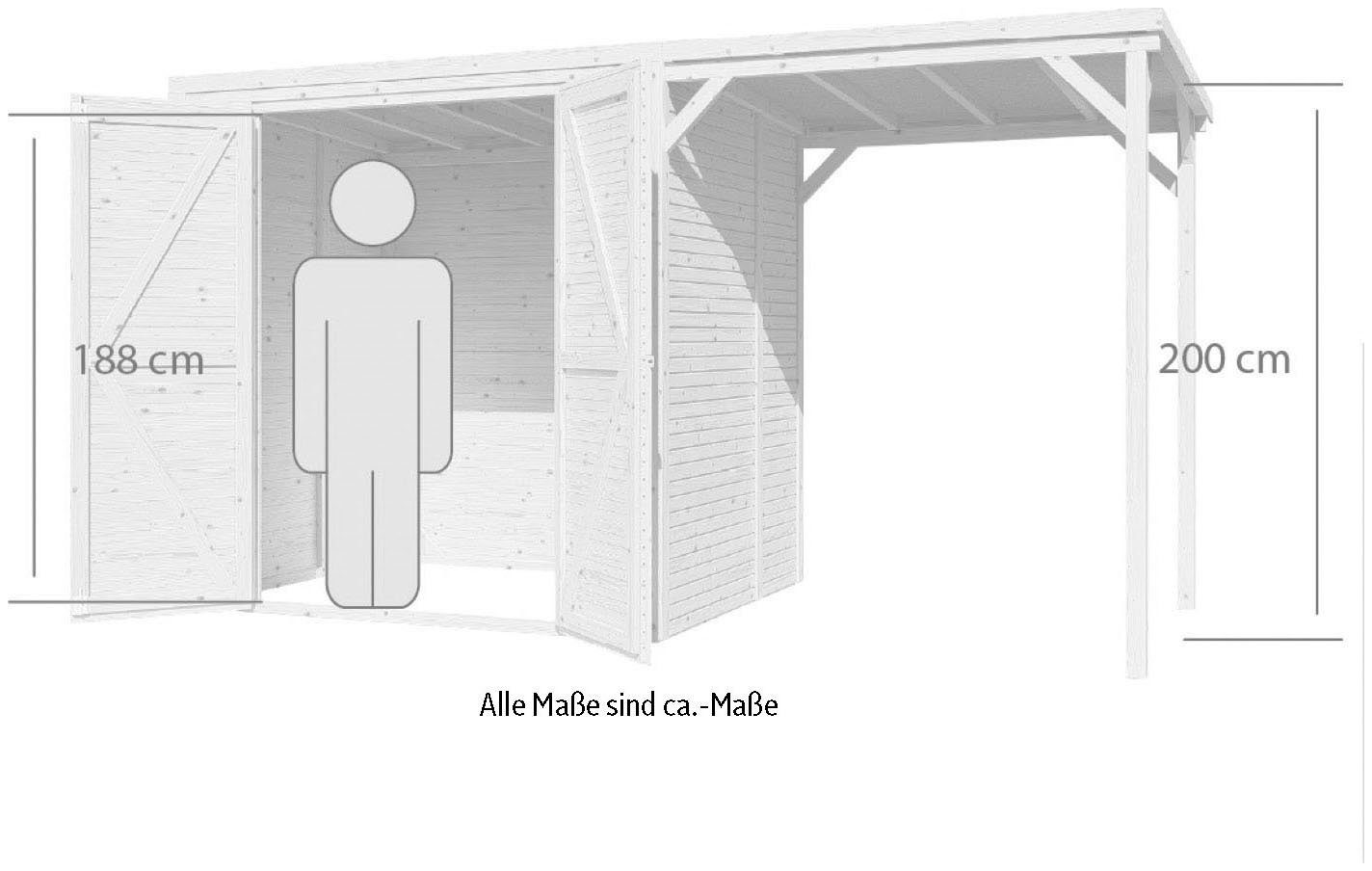 Flachdach, 373x211 Anbaudach KONIFERA Beno 3 BxT: PLUS cm, Fineline mit Gartenhaus