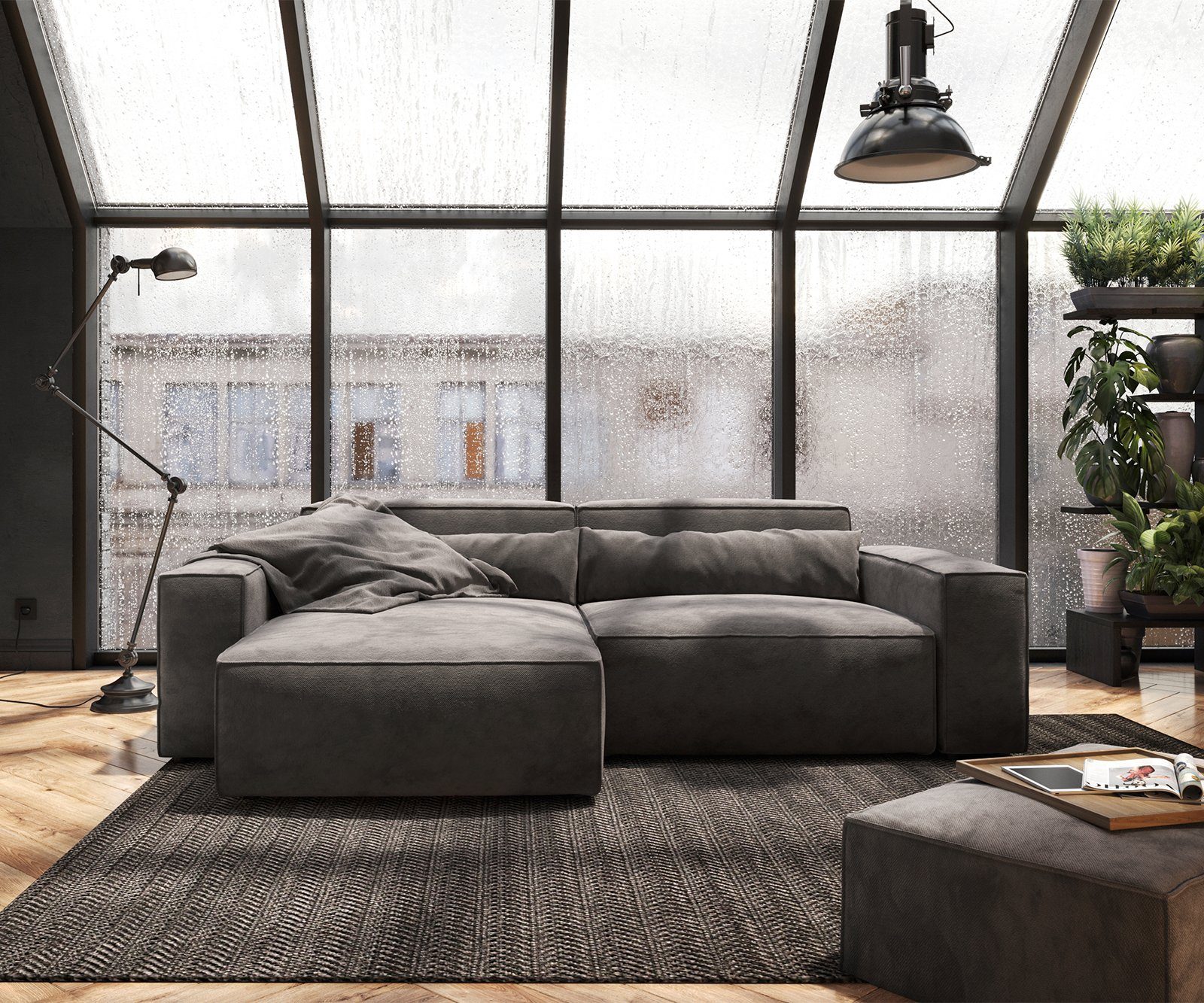 DELIFE Ecksofa Sirpio, Mikrofaser Khakibraun 230x150 günstig online kaufen