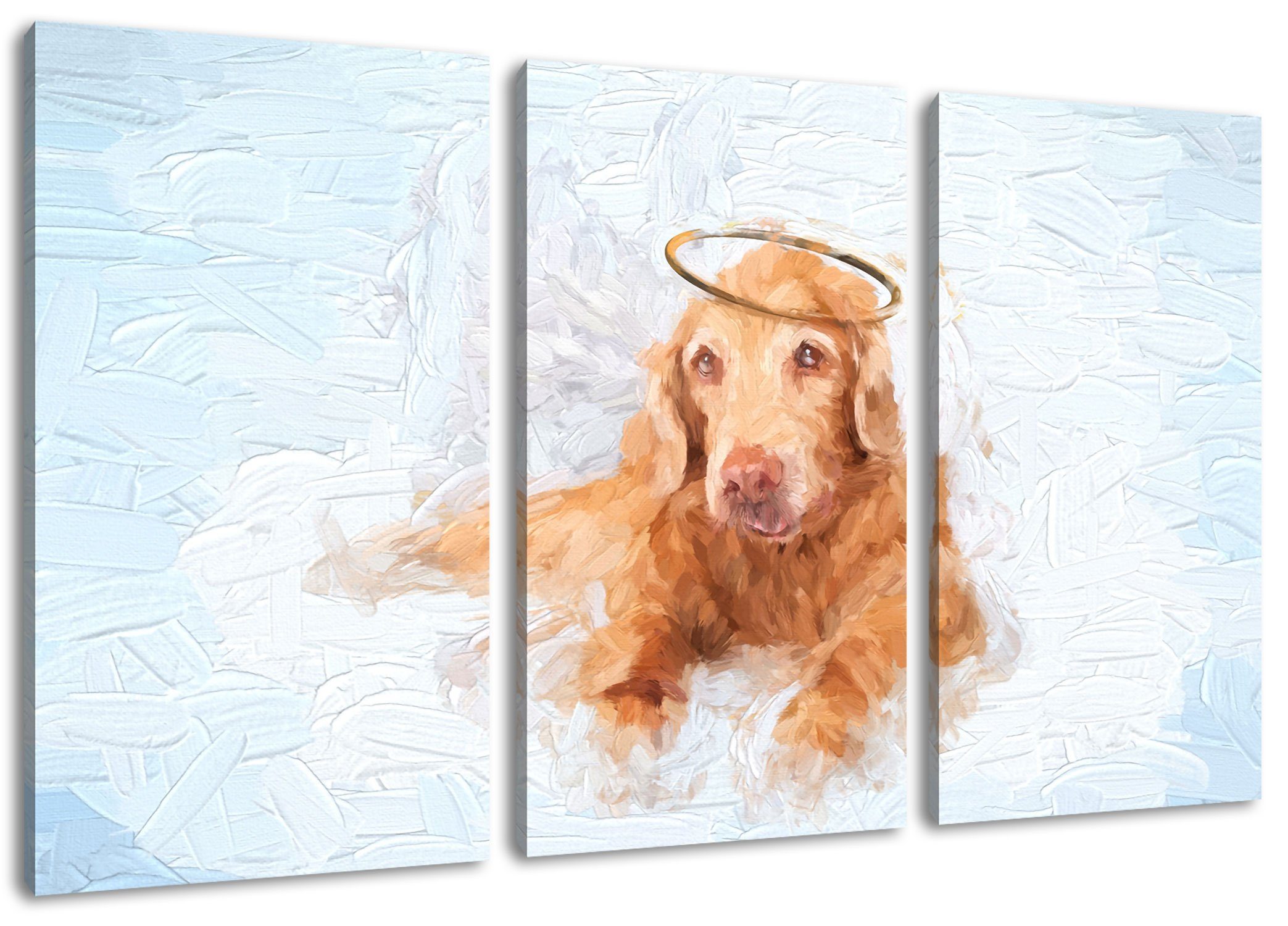 Pixxprint Leinwandbild Hundeengel im (120x80cm) St), (1 Zackenaufhänger Himmel, Hundeengel fertig bespannt, im Himmel Leinwandbild inkl. 3Teiler