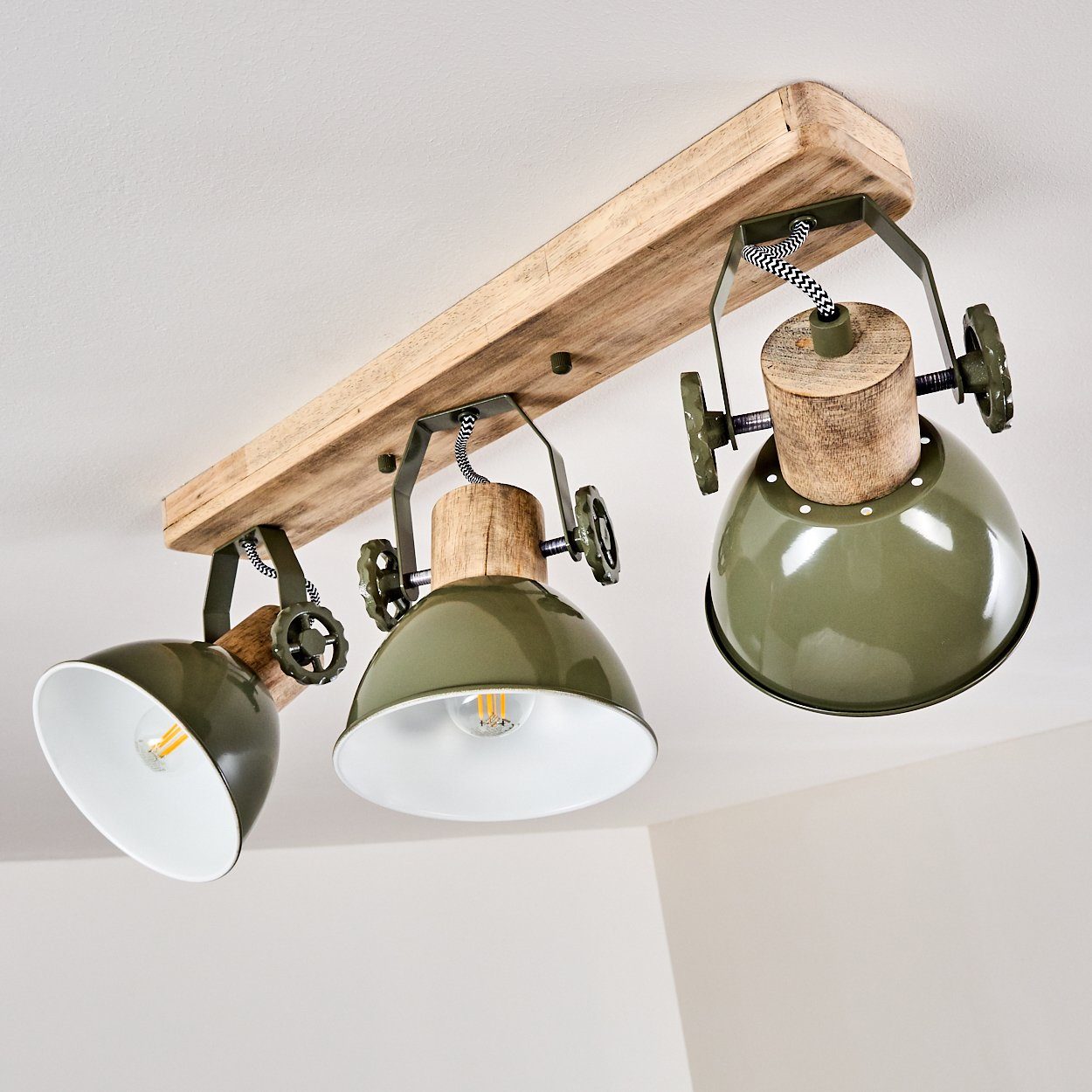 in 3xE27, Spot Metall/Holz Design hofstein Deckenlampe Deckenleuchte mit Grün/Weiß/Braun, »Cotes« im ohne Leuchtmittel, verstellbaren Strahlern, aus Retro/Vintage