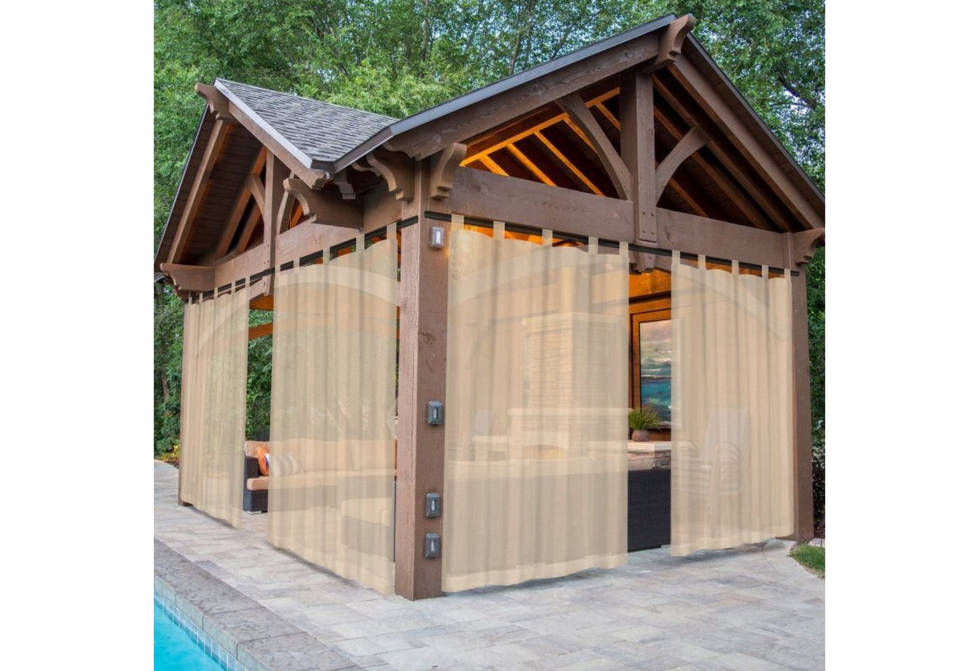 BTTO V&G Outdoorvorhang Wasserdichter Gardinen,Transparenter Balkon Vorhang mit Magic Tape (2 St), Terrassenvorhang