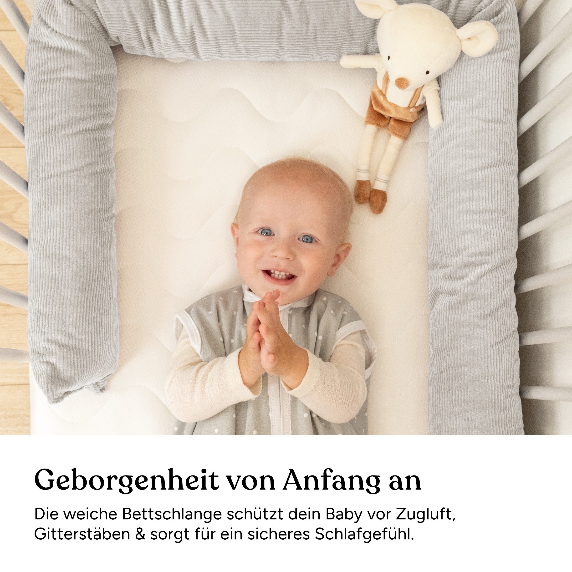 Ehrenkind Nestchenschlange Bettschlange Cord aus 100% Bio-Baumwolle, Schutz und Geborgenheit, (Kuschelschlange, Bettumrandung Babybett), Bettschlange Baby