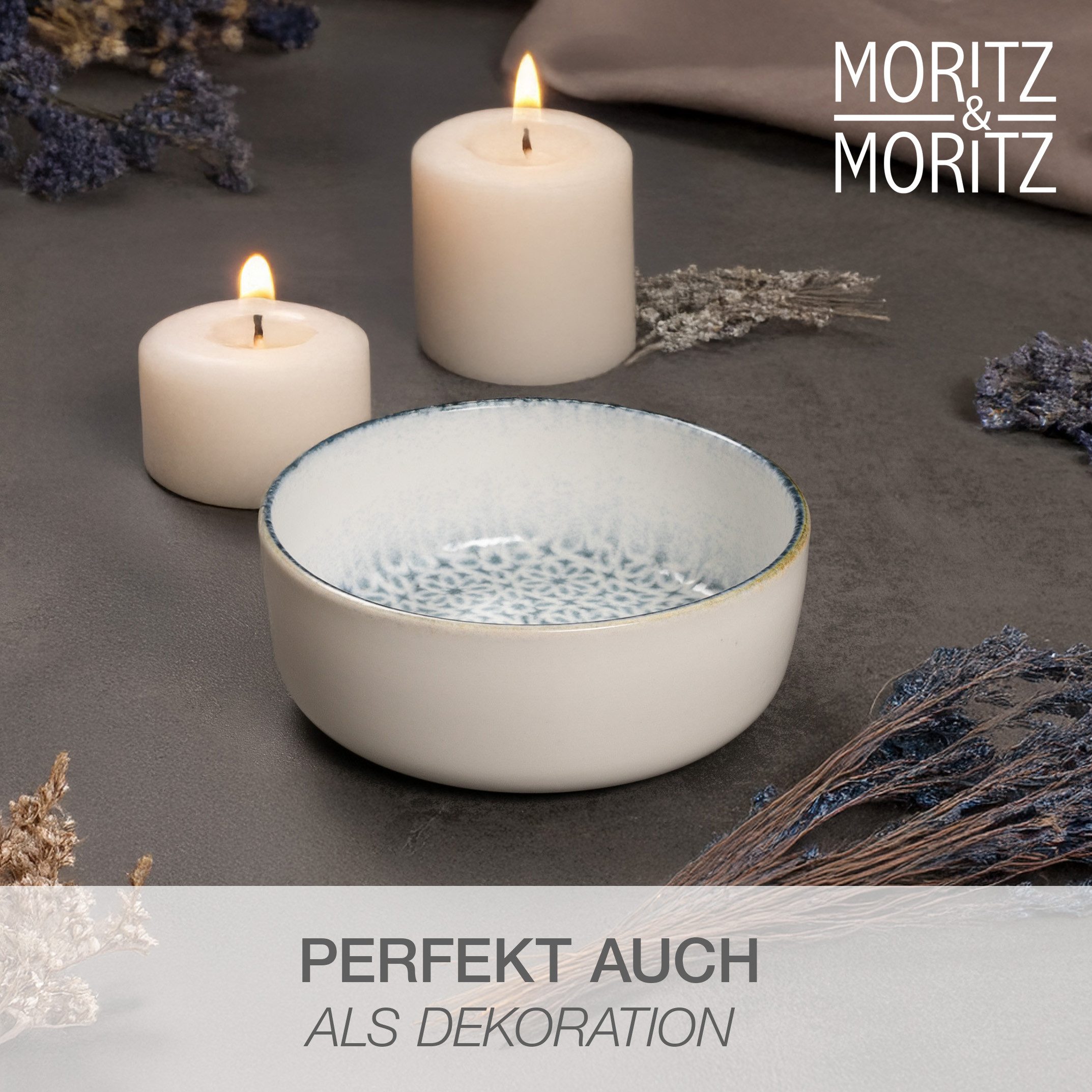 Moritz & Moritz Müslischüssel ALHAMBRA Müslibowls Blau, Steinzeug, (Set, 6-tlg), Hochwertiges Steinzeug, Spülmaschinengeeignet
