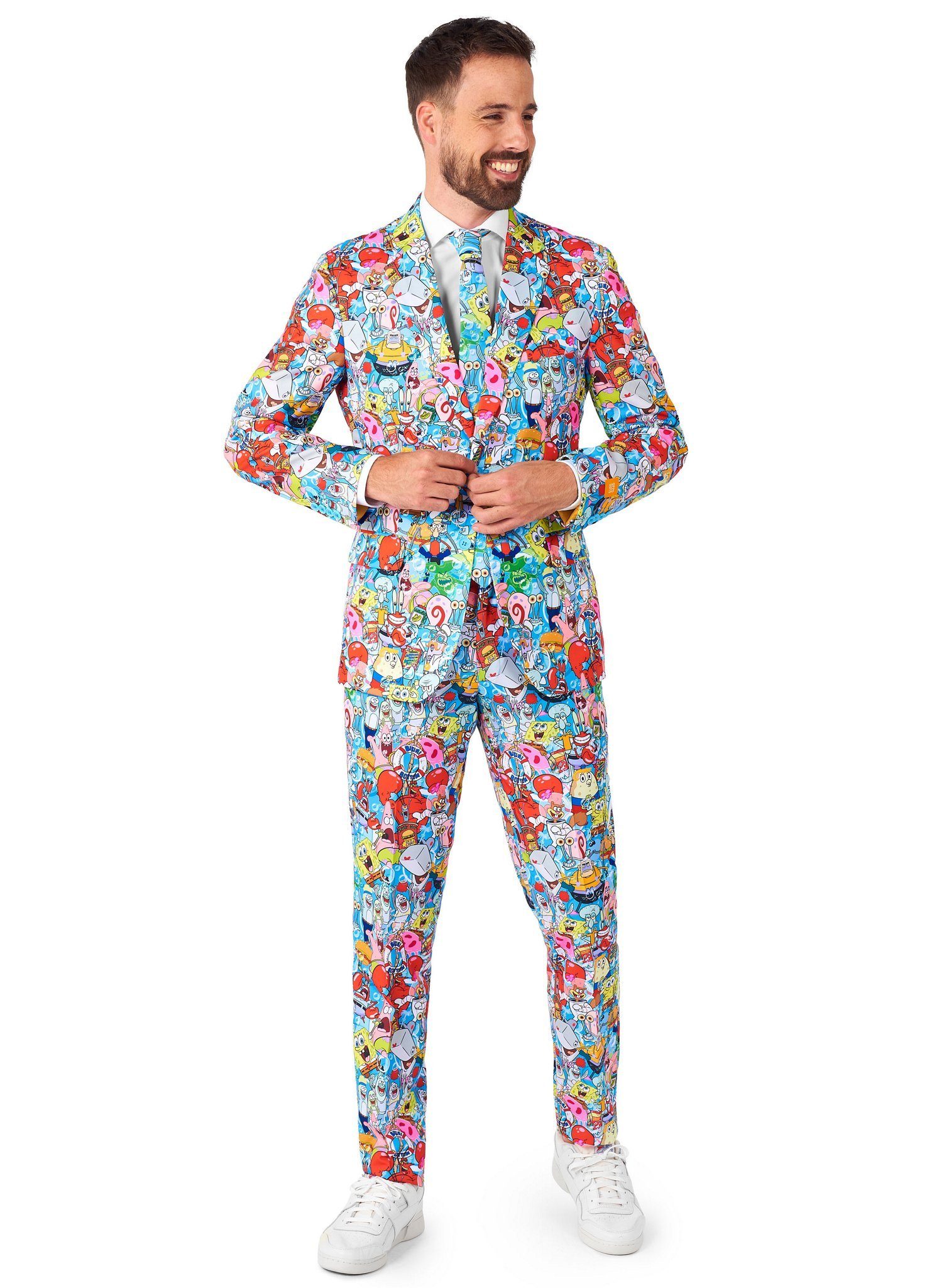Opposuits Partyanzug Spongebob Frenzy Anzug - Kostüm für Karneval, Ganz Bikini Bottom versammelt auf einem Anzug!