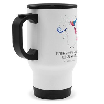 Mr. & Mrs. Panda Thermobecher Einhorn Party - Weiß - Geschenk, Tasse mit Deckel, Kaffeetasse zum Mi, Edelstahl, Einzigartige Motive