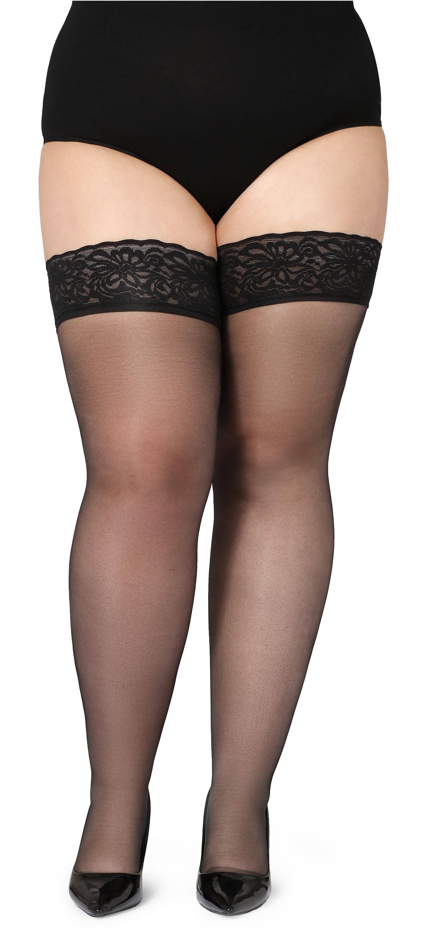 Bellivalini Halterlose Strümpfe Damen mit Spitze Plus Size 20 DEN BLV-1126