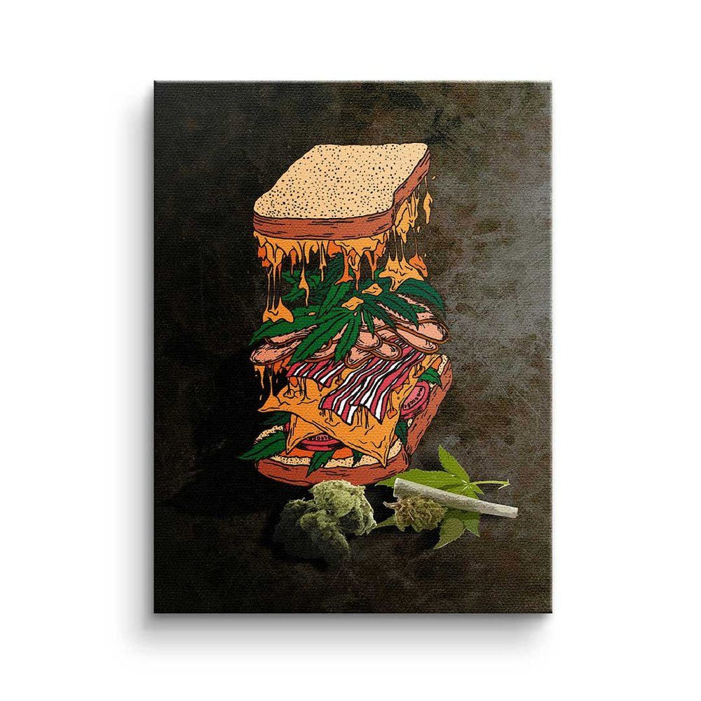 DOTCOMCANVAS® Leinwandbild, Premium Leinwandbild - Pop Art - Cannabis Sandwich - Mindset - Motiva ohne Rahmen