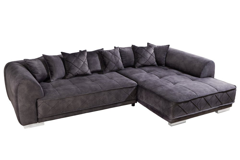 riess-ambiente Ecksofa DECADENCIA 320cm · XXL · · Couch 1 Design · Teile, Kissen inkl. Einzelartikel · dunkelgrau, Samt L-Form Modern Wohnzimmer