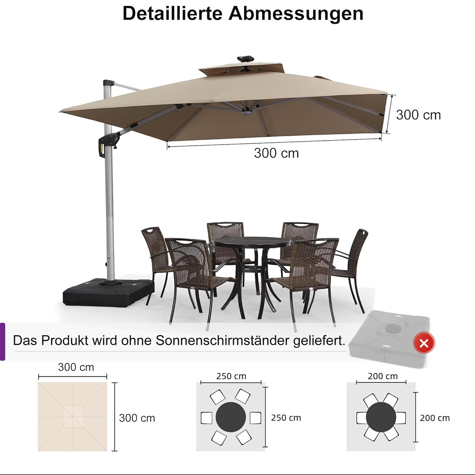 PURPLE LEAF Ampelschirm Quadratischer Außenbereich Sonnenschirm, günstig online kaufen