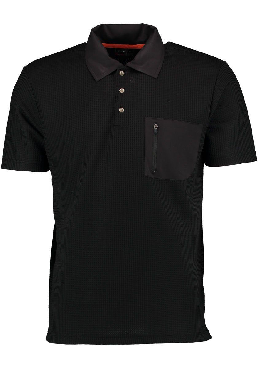 schwarz Tom Herren Brusttasche Funktionspoloshirt Poloshirt mit Liegekragen Collins Sefos und