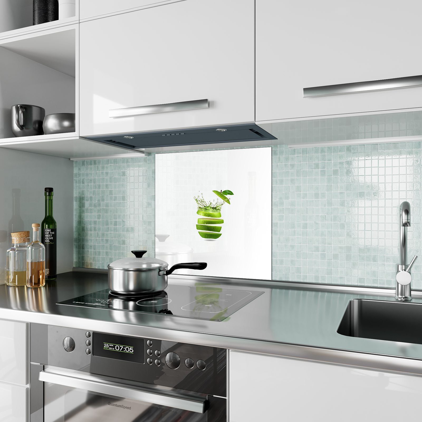 Primedeco Küchenrückwand Splash mit Küchenrückwand Spritzschutz im Motiv Glas Apfelschnitze