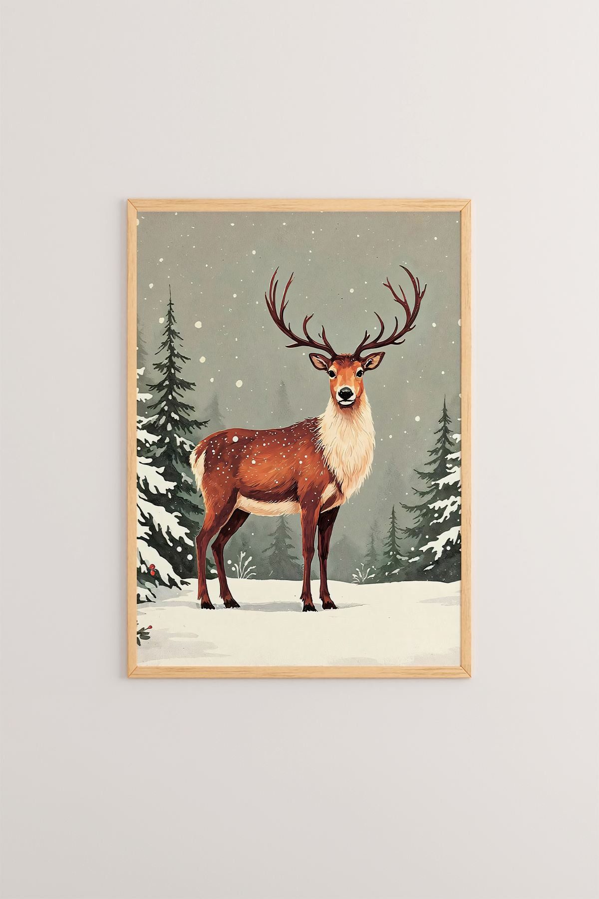 Wallity Wandbild Xmas Dekoratives Massivholz-Rahmen, Rentiermotiv (Packung, 1 St), Digitaldruck, Gerahmtes Bild (33 x 48 cm)