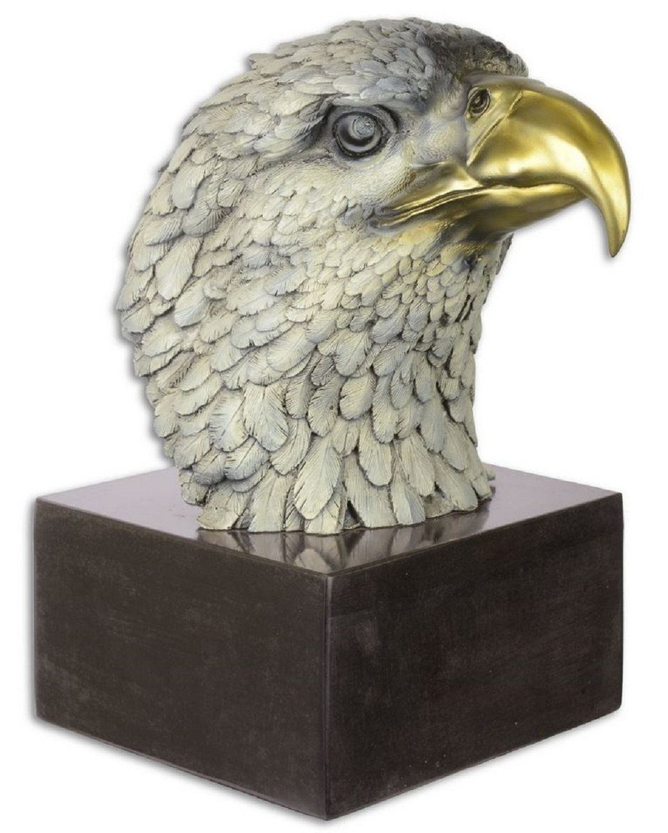 Casa Padrino Dekofigur Luxus Bronze Skulptur Adler Kopf Mehrfarbig / Schwarz 19,6 x 28 x H. 31,3 cm - Bronzefigur mit Marmorsockel - Deko Accessoires