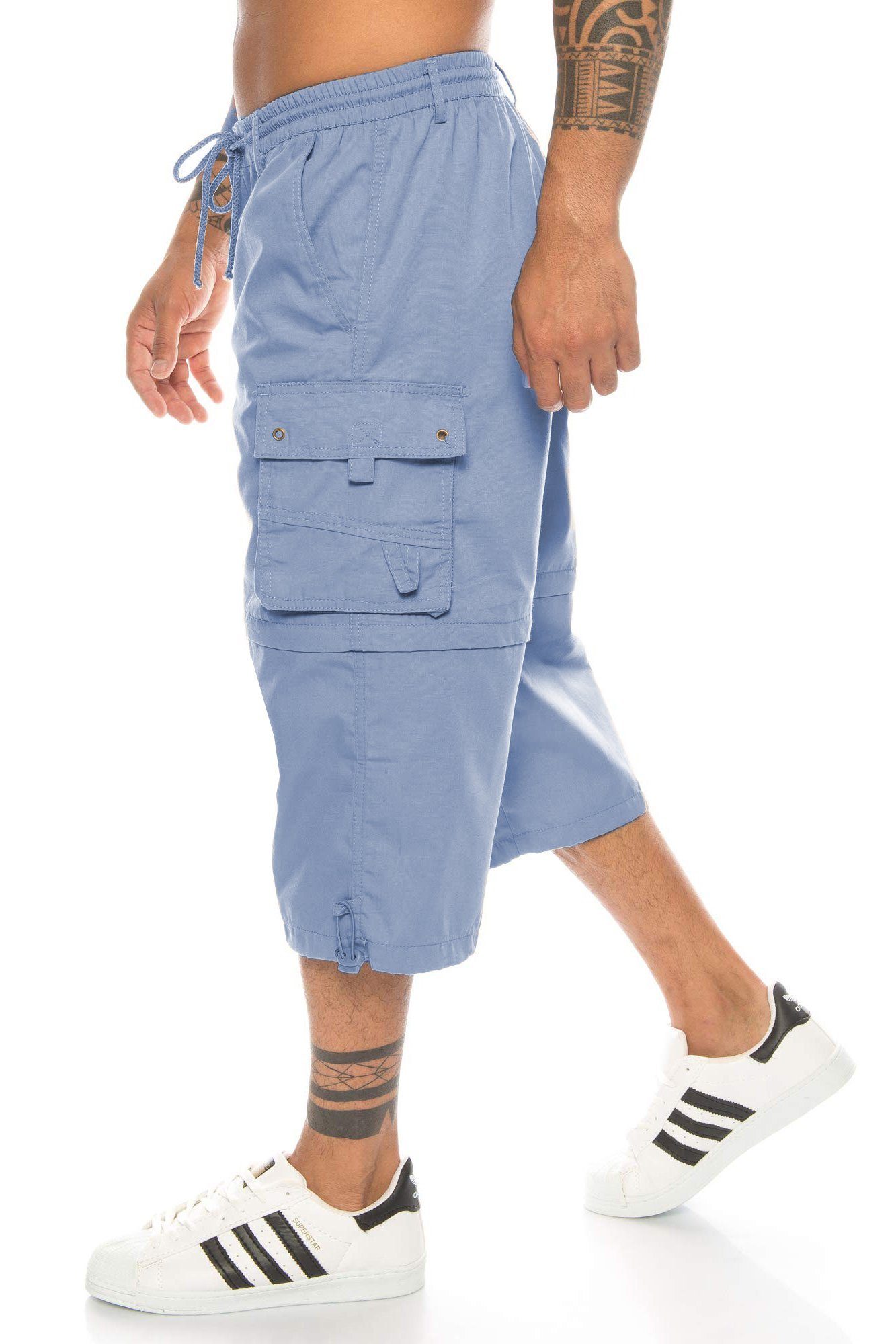 Hose herren Hellblau Collection Kurze Kendindza kurze Hose Cargo herren, 3/4 Taschen, Beine, Bermudas hose cargoshorts sommer Abnehmbare Herren Herren Herren Cargobermudas