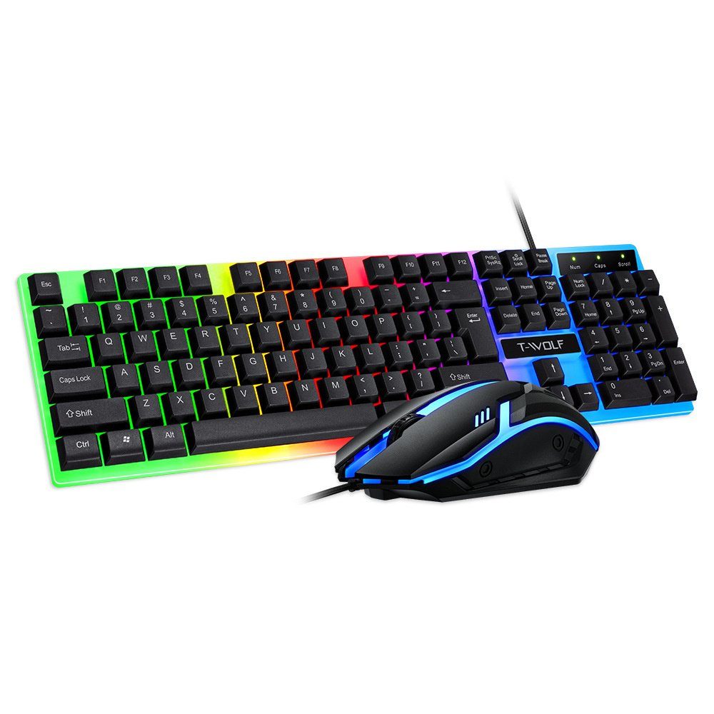 ELEKIN USB-Tastatur- und Maus-Set, farbiger Lichteffekt, mattierte Oberfläche Gaming-Tastatur
