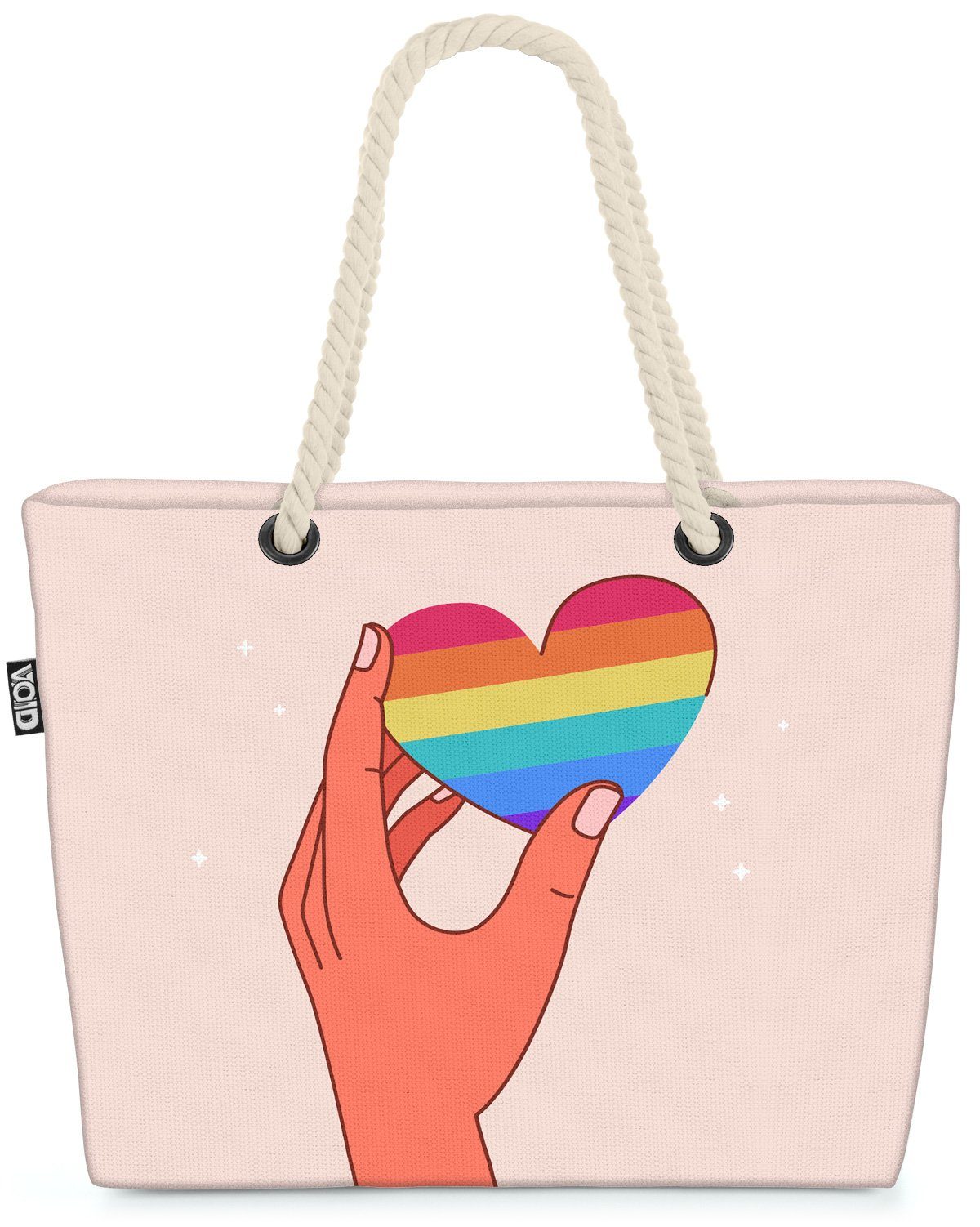 VOID Strandtasche (1-tlg), Hand Herz Regenbogen Streifen gestreift Hände Gay pride flag parade c | Strandtaschen