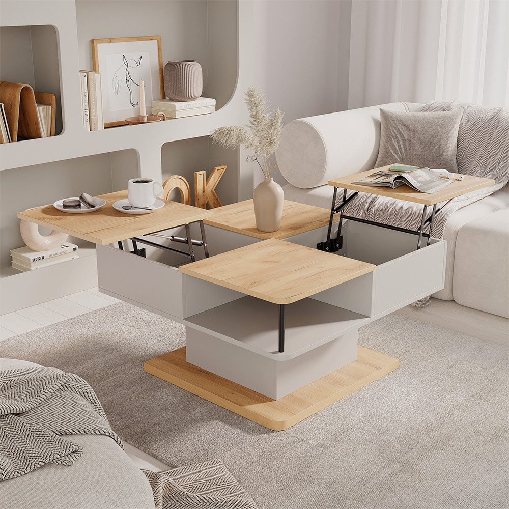 Vicco Couchtisch Movira, Beige/Goldkraft Eiche, 80 x 45 cm mit Staufächern (1-St)