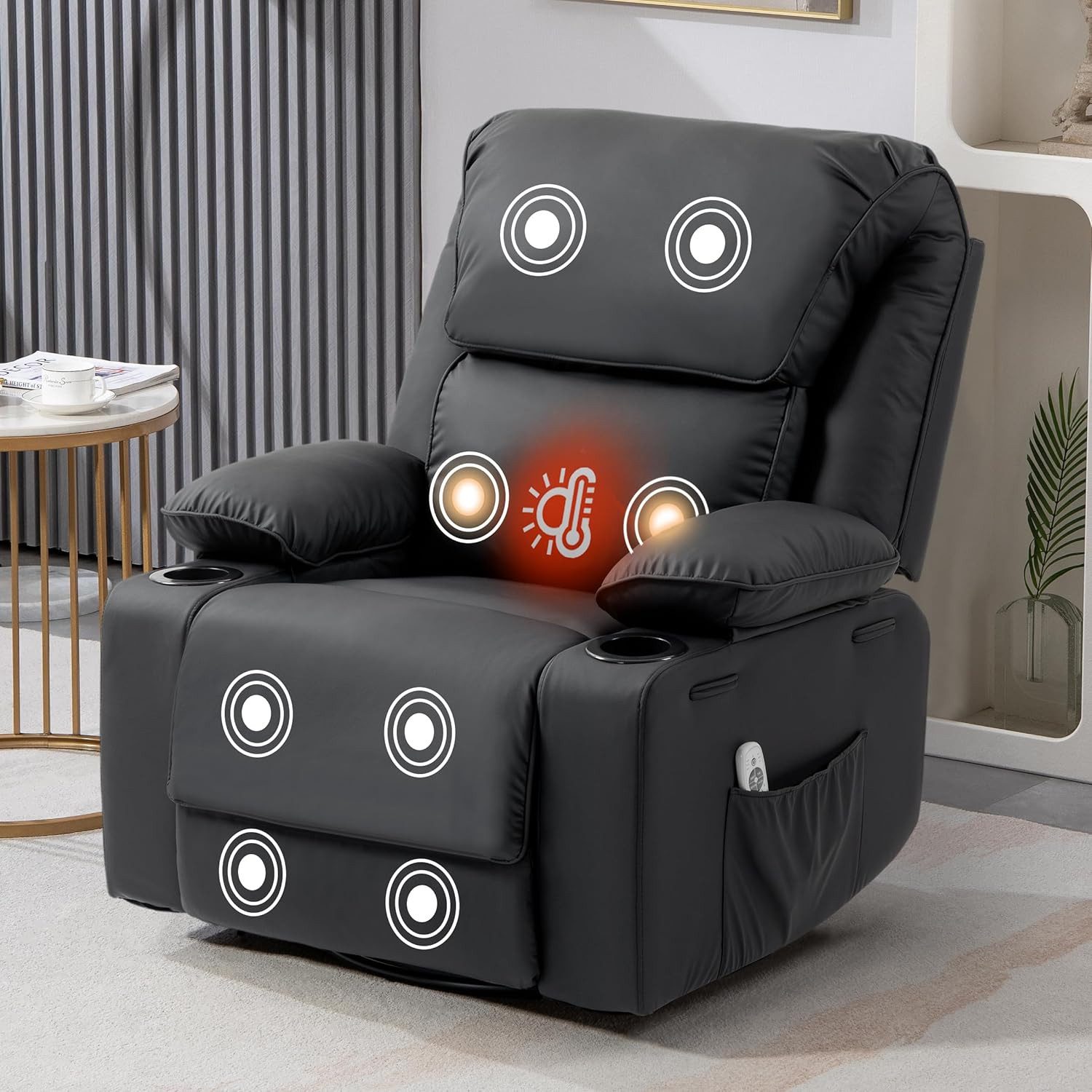 BRTHORY Massagesessel Relaxsessel mit Massagefunktion, Fernsehsessel, 360°drehbar (1-St), Massagesessel mit Liege- und Schaukel-Funktion