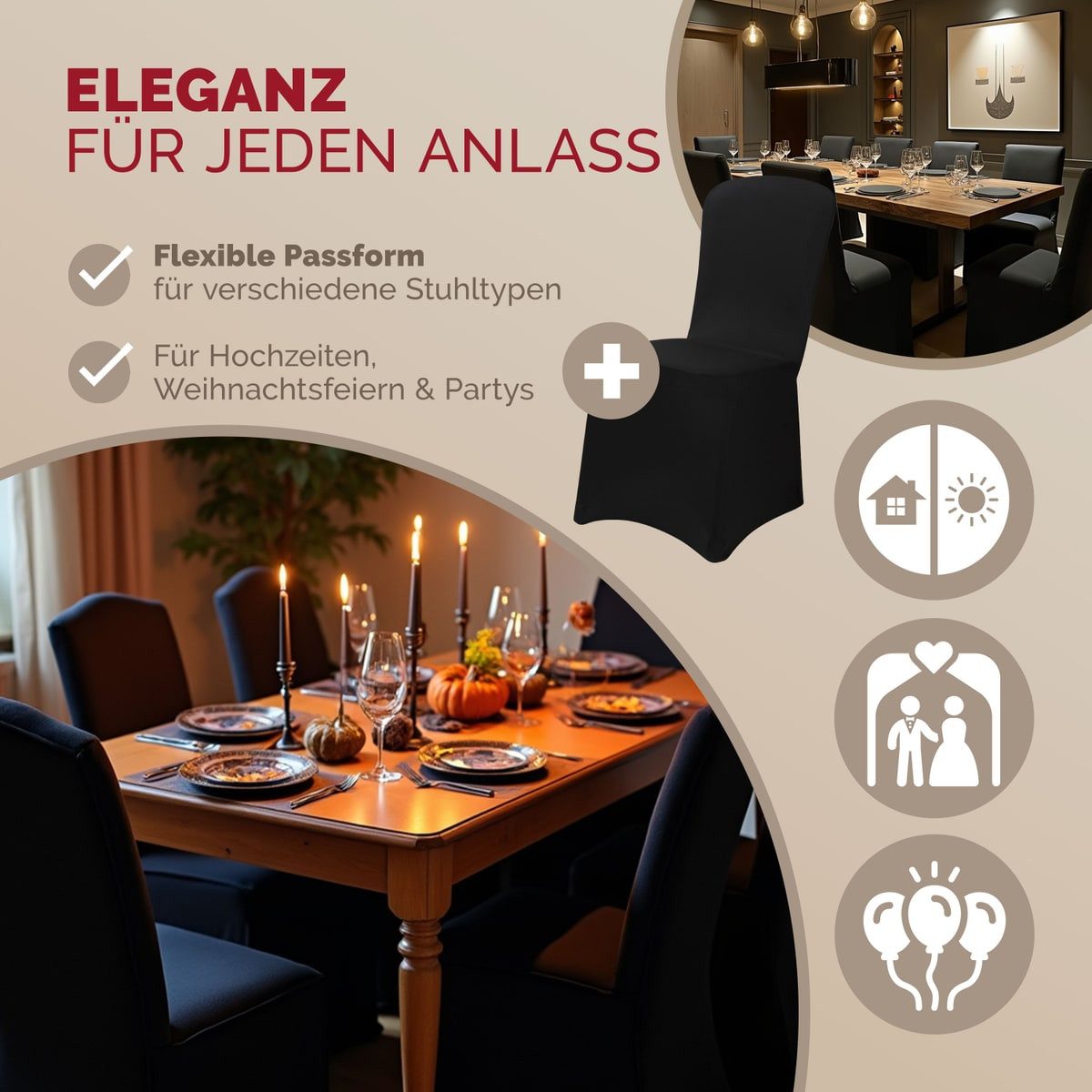 Detex Stuhlhusse, 6er Set Stretch Hussen für Stühle OEKO-TEX Stuhlüberzug Schwarz