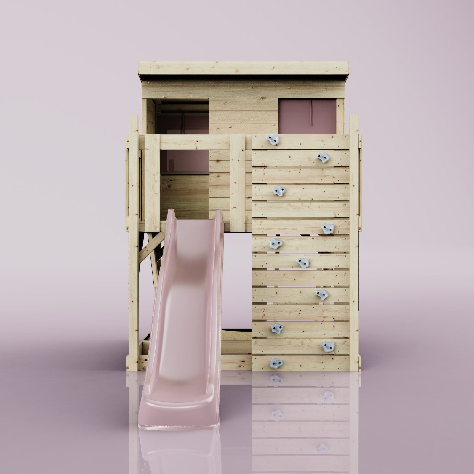 OutdoorToys Spielturm Stelzenhaus Polarstern, aus Holz in Altrosa mit Rutsche, Kletterwand