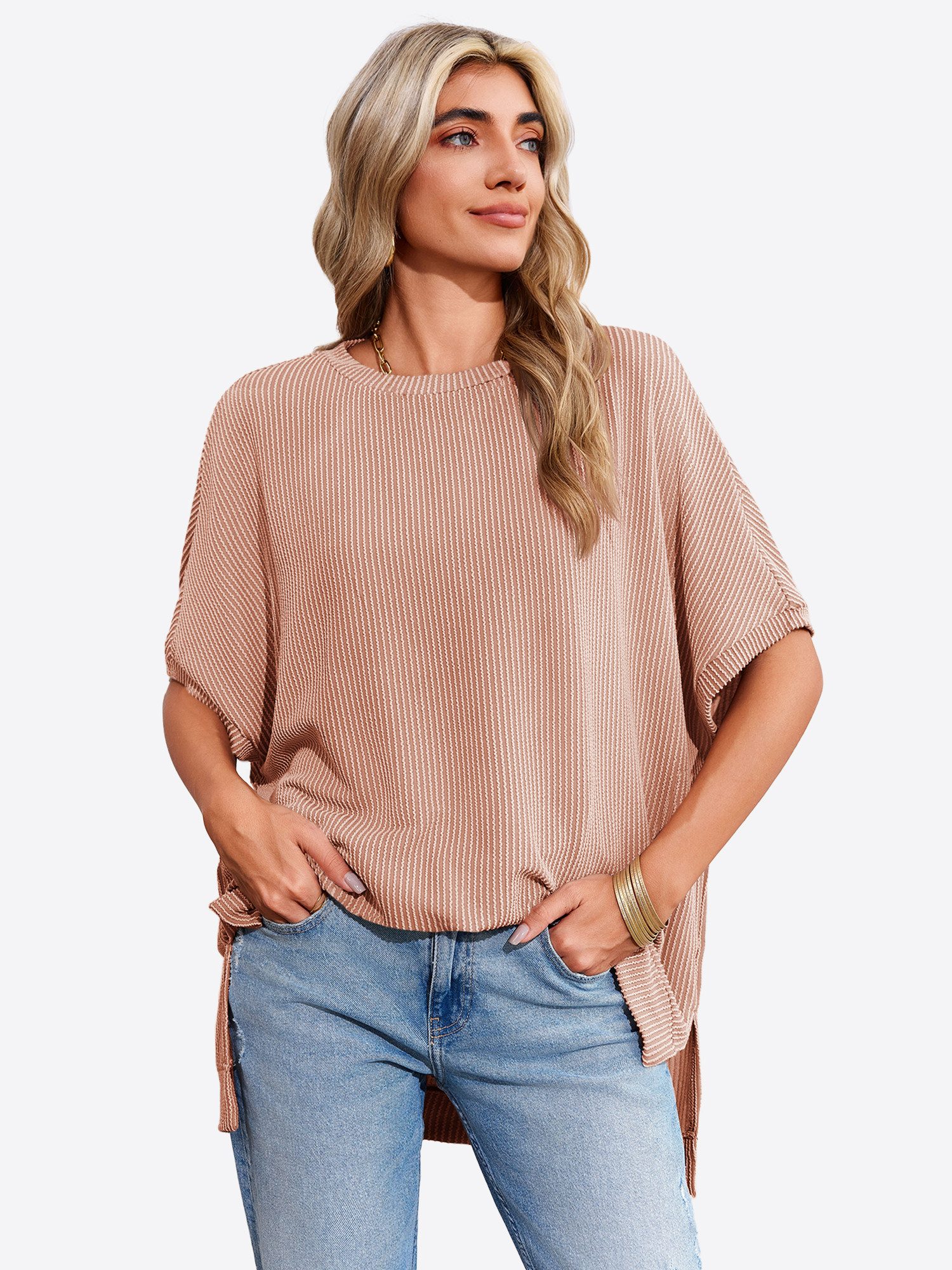 Imily Bela T-Shirt Damen Oversized Fledermausärmel Top Gerippt Loose (Packu günstig online kaufen