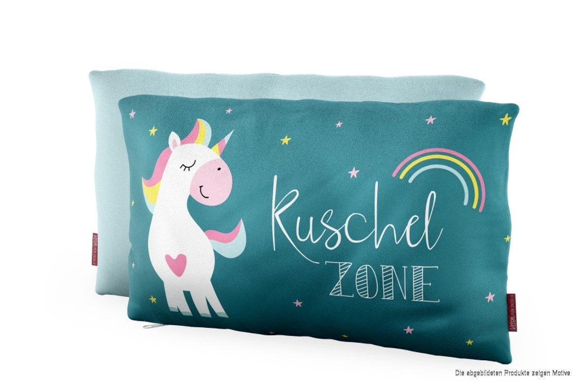 La Vida Dekokissen Zoo Freunde, mit Reißverschluss, Türkis, Motiv: Einhorn