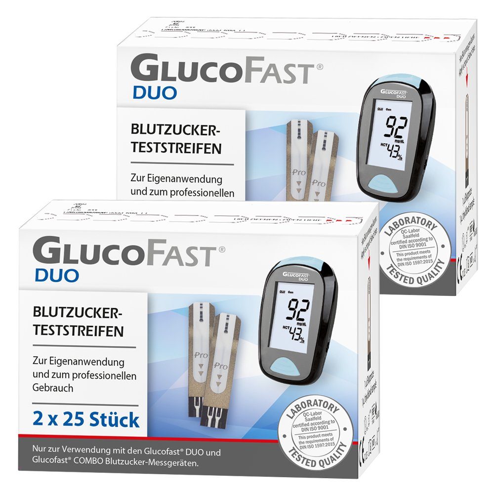 GLUCOFAST Blutzucker-Teststreifen DUO, 100 Diabetes Teststreifen 100-St., Für das Glucofast DUO Blutzucker Messgerät