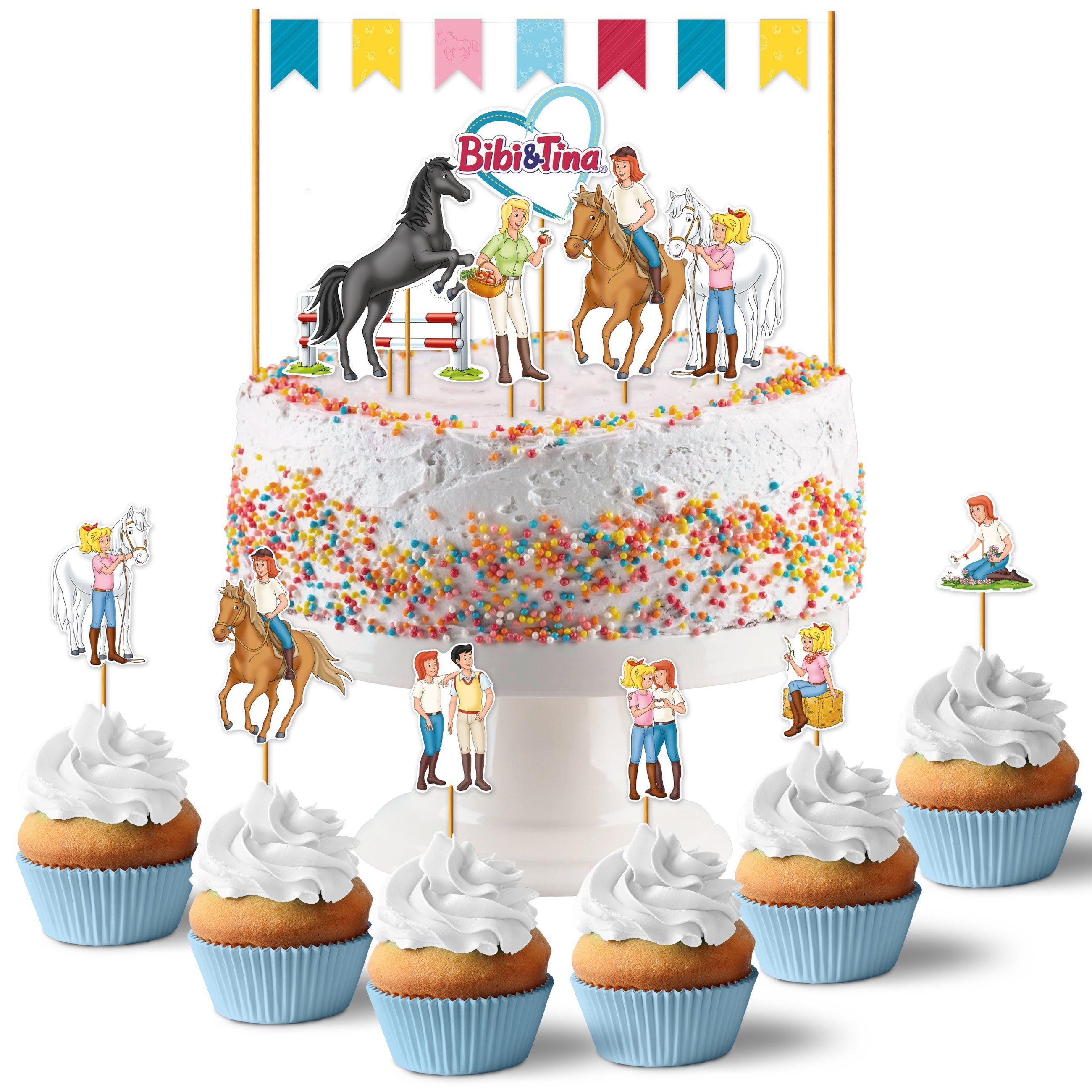 PAPIERDRACHEN Papierdekoration Cake Topper - Kuchendekoration- 19-teilig -in verschiedenen Designs, Kuchenstecker für den Kindergeburtstag