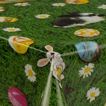 laro Tischdecke Wachstuch-Tischdecken Abwaschbar Wiese Hase Eier Ostern rechteckig
