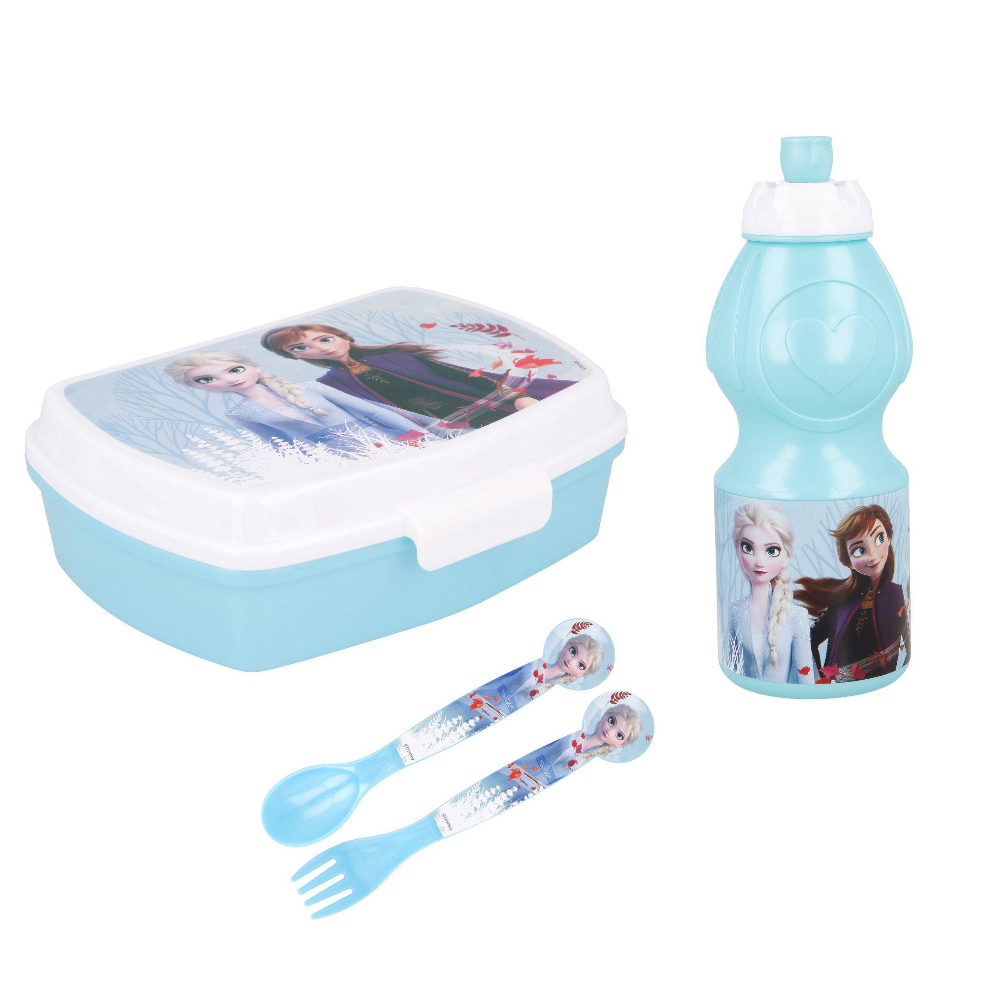 Disney Frozen Lunchbox Die Eiskönigin Elsa und Anna Set Brotdose Trinkflasche Besteck, (4-tlg)