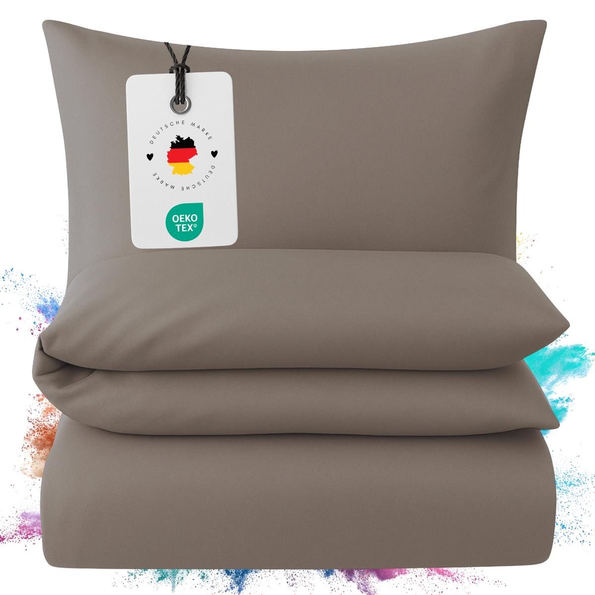 Carpe Sonno Bettwäsche Mako Satin 135 x 200 & 155 x 220 - Baumwolle Reißverschluss Einfarbig, Mako-Satin, 2 teilig, OEKO-TEX Premium Bettbezug 135x200 2 teilig - Mokka Uni