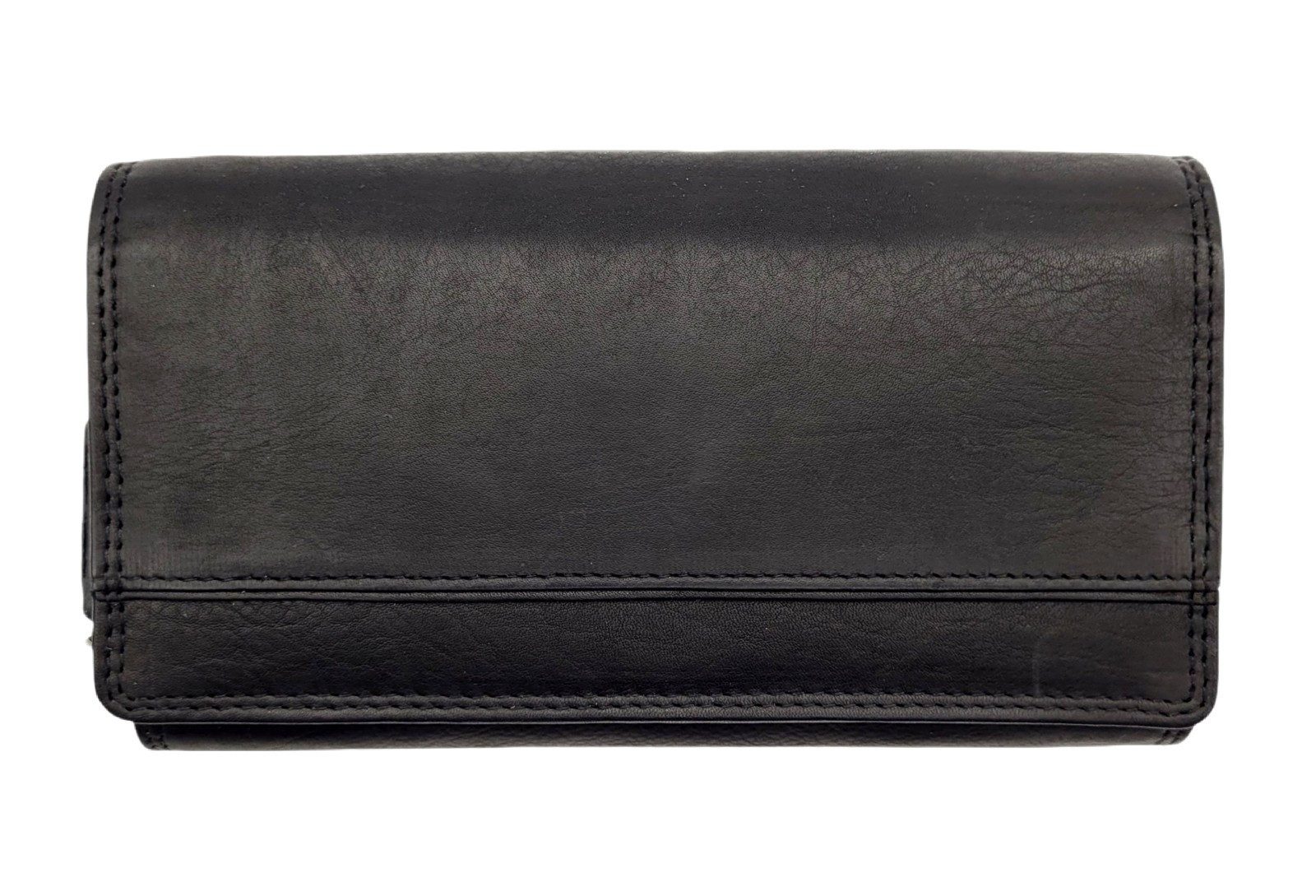 JOCKEY CLUB Geldbörse echt Leder Damen Portemonnaie mit RFID Schutz, klassisch schwarz, Überschlag mit Druckknopfverschluss, 8 Kartenfächer