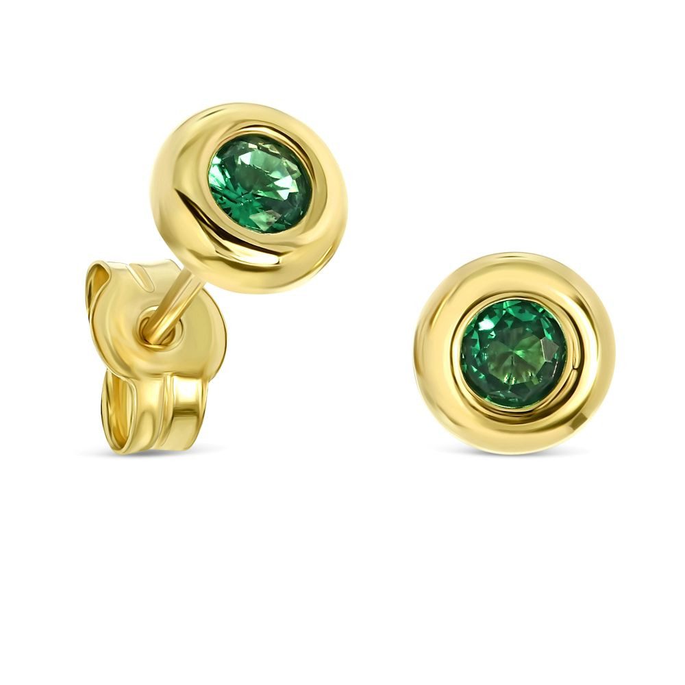Miore Paar Ohrstecker MA9136E - aus 9 Karat 375 Gelbgold - mit Smaragden 0,20 Karat, Damenohrringe mit 5,5 mm Durchmesser