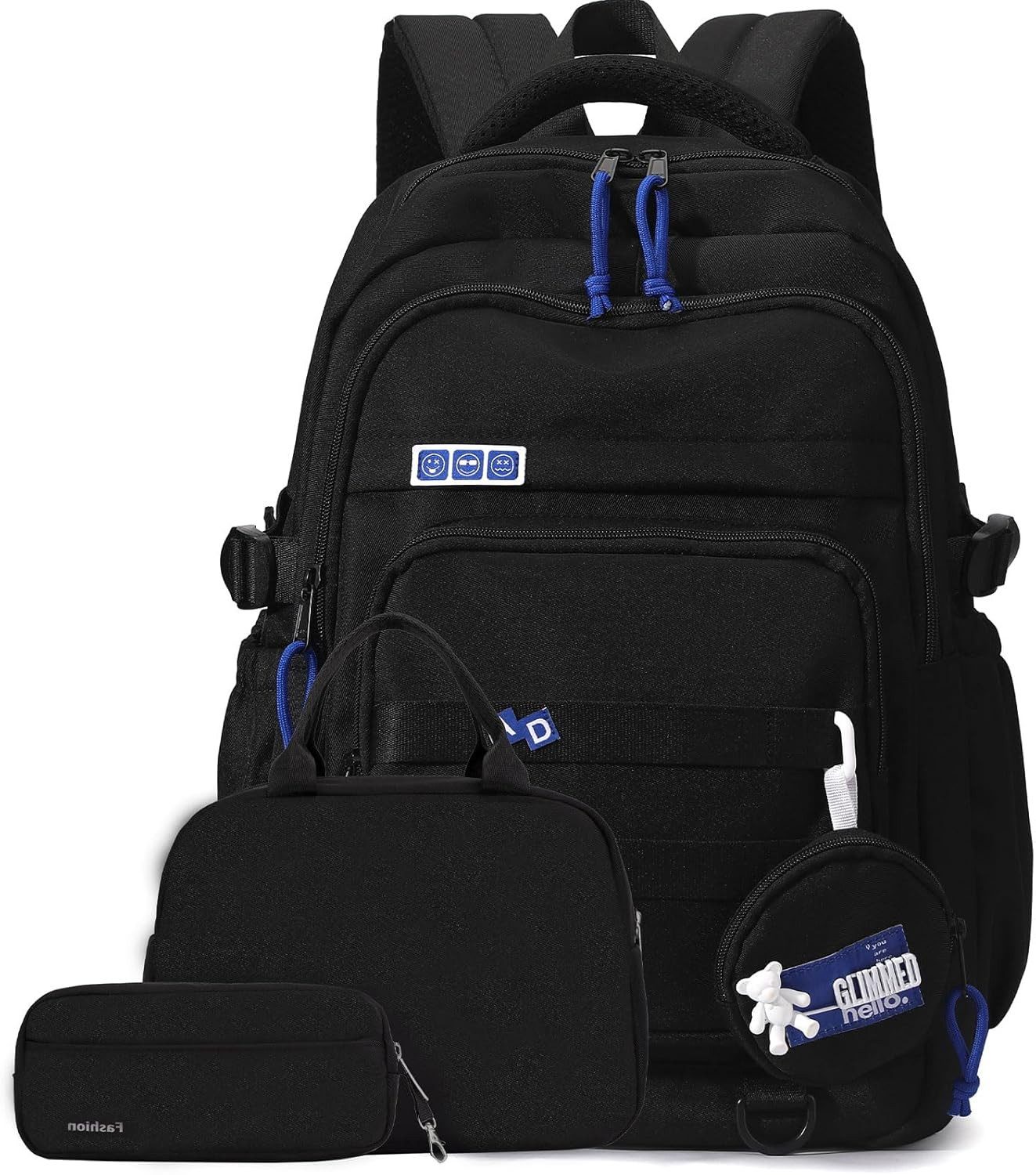 MOPUEA Schulrucksack Schulrucksack-Set Mädchen Teenager Wasserdichter Daypack (Leicht Wasserabweisend Großes Fassungsvermögen Ergonomisch, 3-tlg., Großem Hauptfach und Seitentaschen), mit Lunchbox und Federmäppchen für Schule Reisen und Alltag