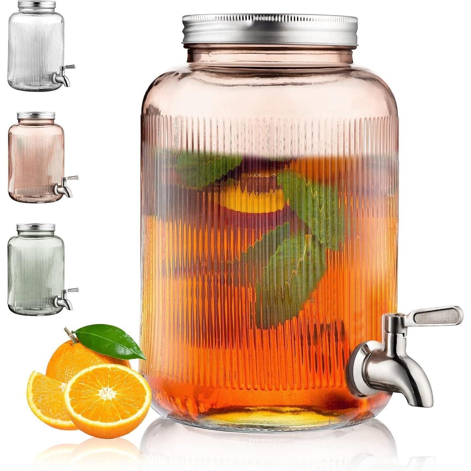 LuxusKollektion Getränkespender Getränkespender Glas 4L Edelstahlhahn Saftspender Pink 2. Pink